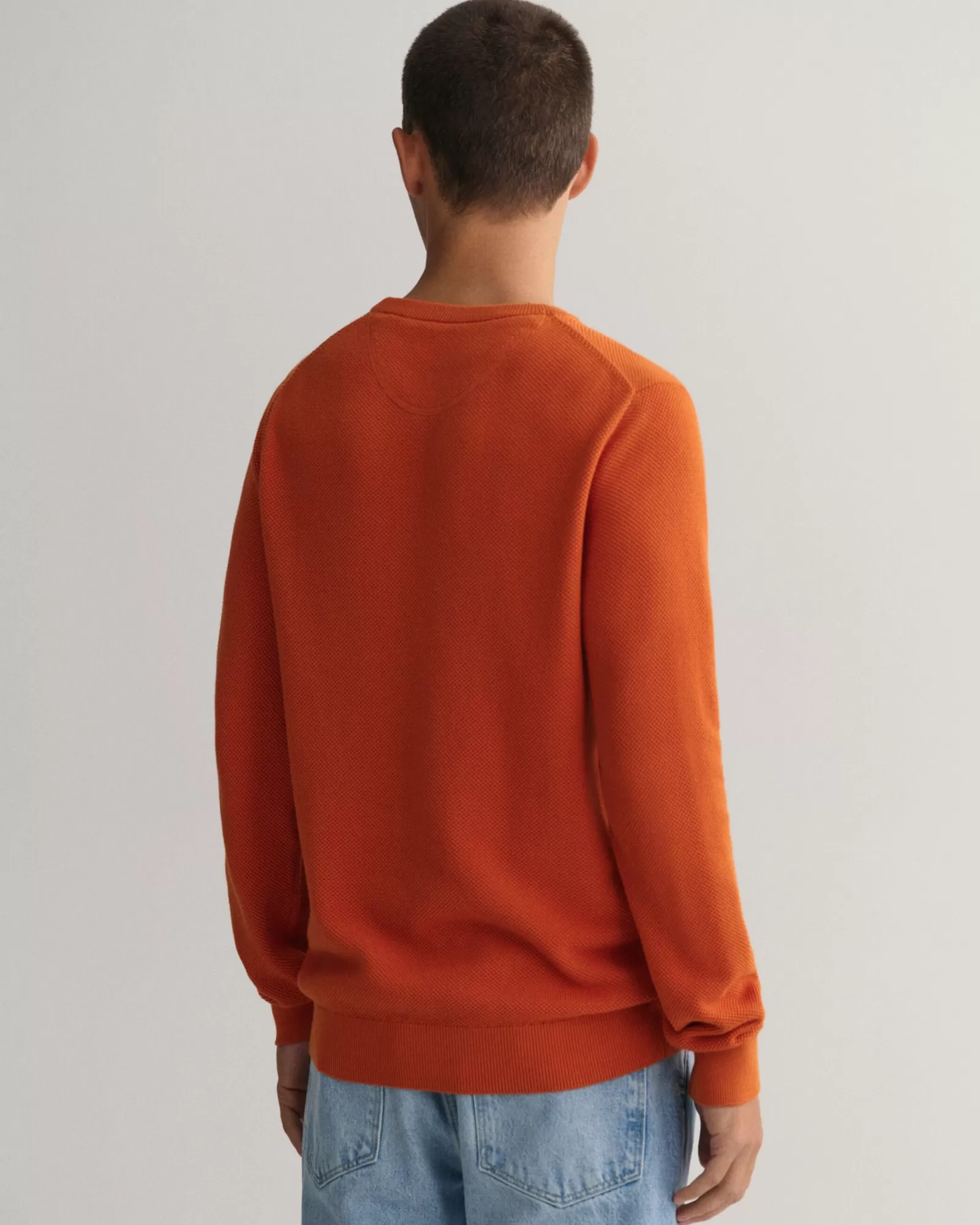 Men GANT Knitwear*Cotton Piqué Crew Neck Sweater PUMPKIN ORANGE