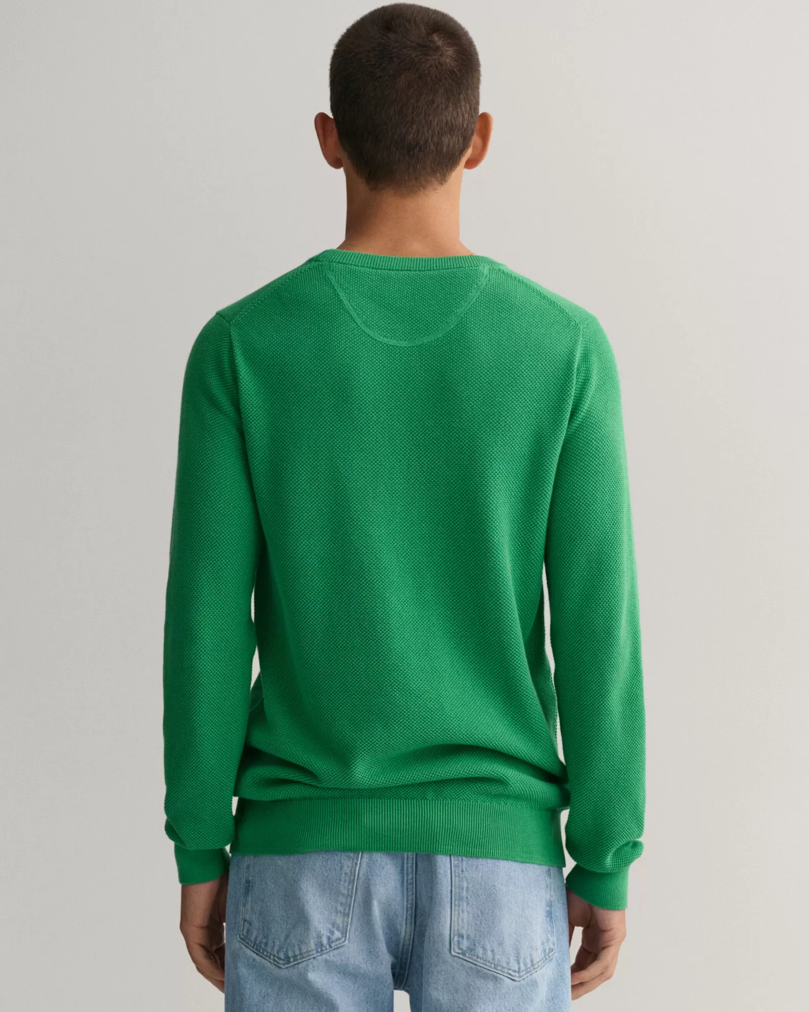 Men GANT Knitwear*Cotton Piqué Crew Neck Sweater MID GREEN