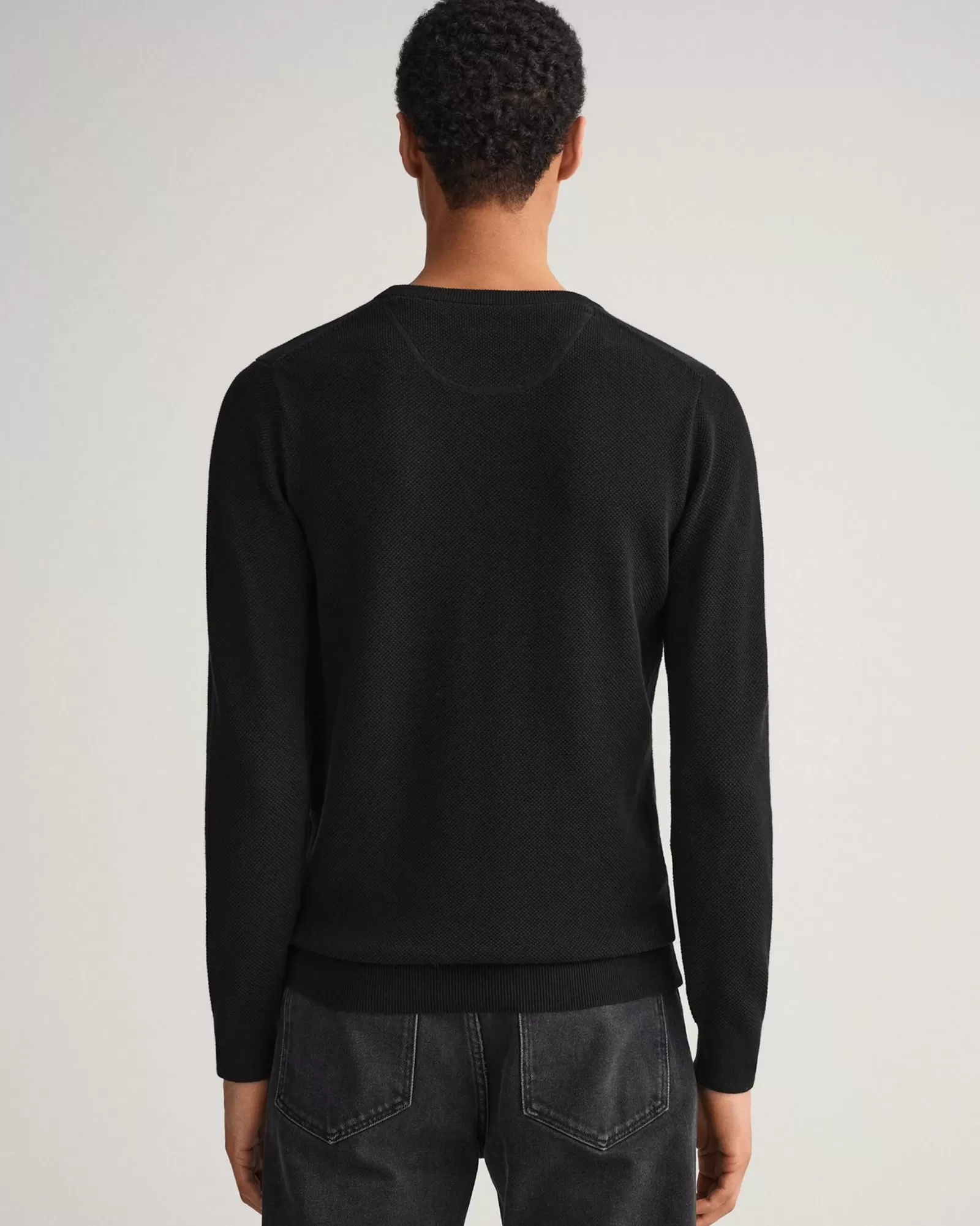 Men GANT Knitwear*Cotton Piqué Crew Neck Sweater BLACK