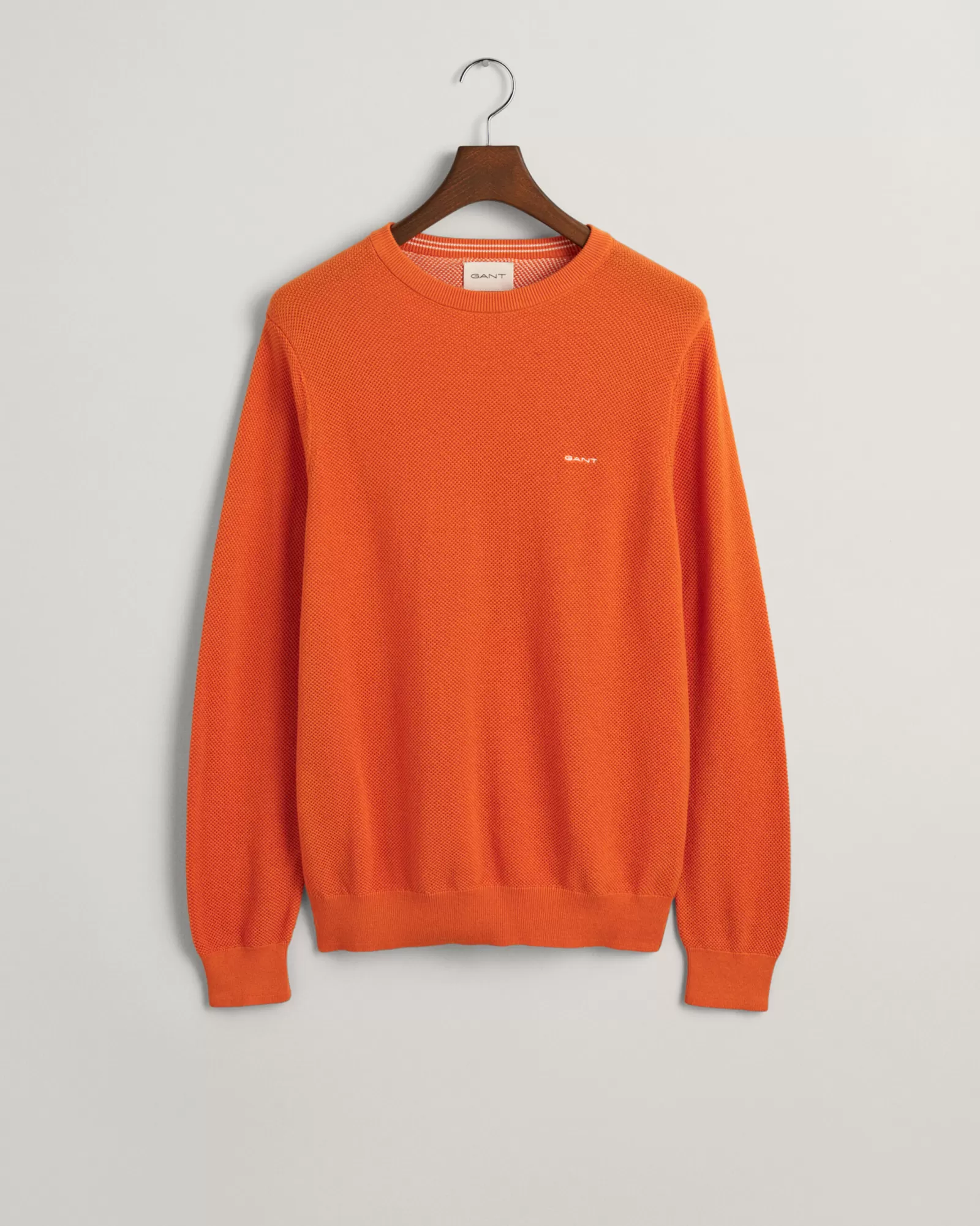 Men GANT Knitwear*Cotton Piqué Crew Neck Sweater DEEP APRICOT