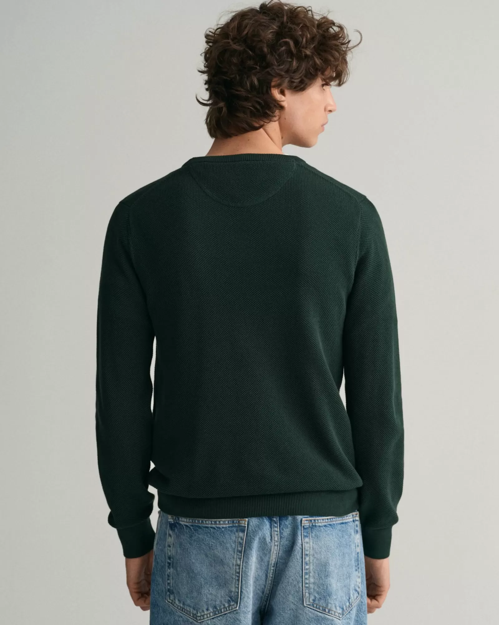 Men GANT Knitwear*Cotton Piqué Crew Neck Sweater TARTAN GREEN