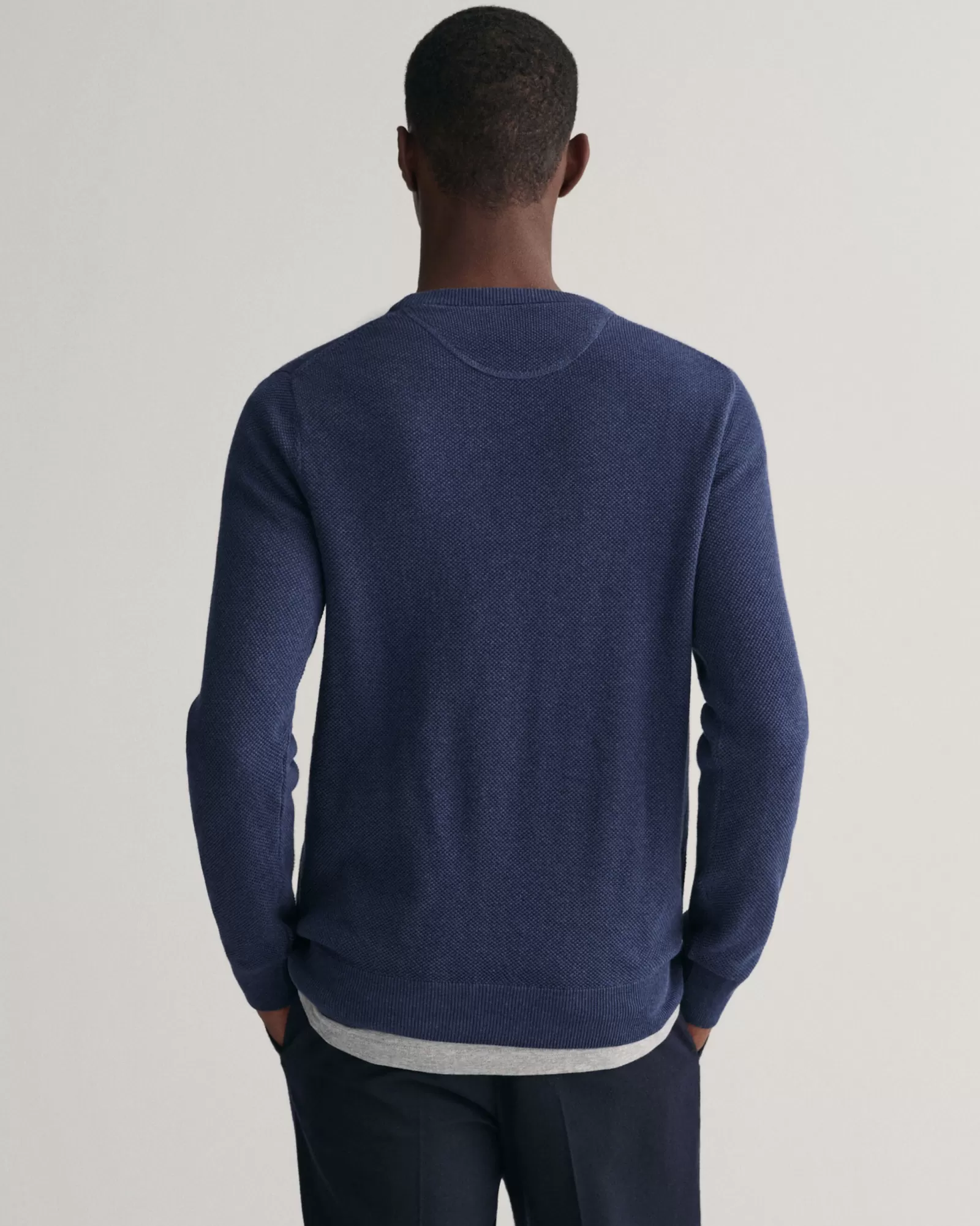 Men GANT Knitwear*Cotton Piqué Crew Neck Sweater MARINE MELANGE