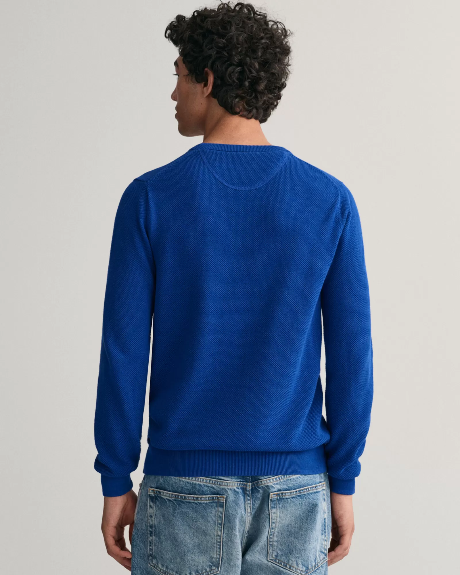 Men GANT Knitwear*Cotton Piqué Crew Neck Sweater COLLEGE BLUE