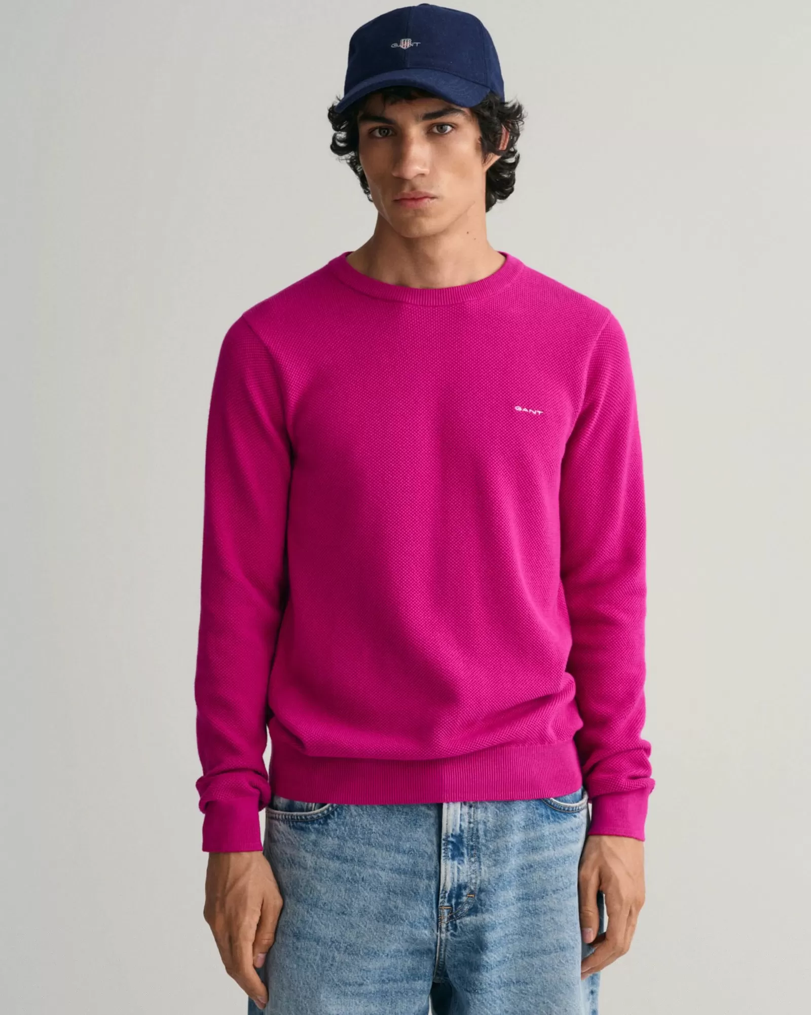 Men GANT Knitwear*Cotton Piqué Crew Neck Sweater BARLEY PINK