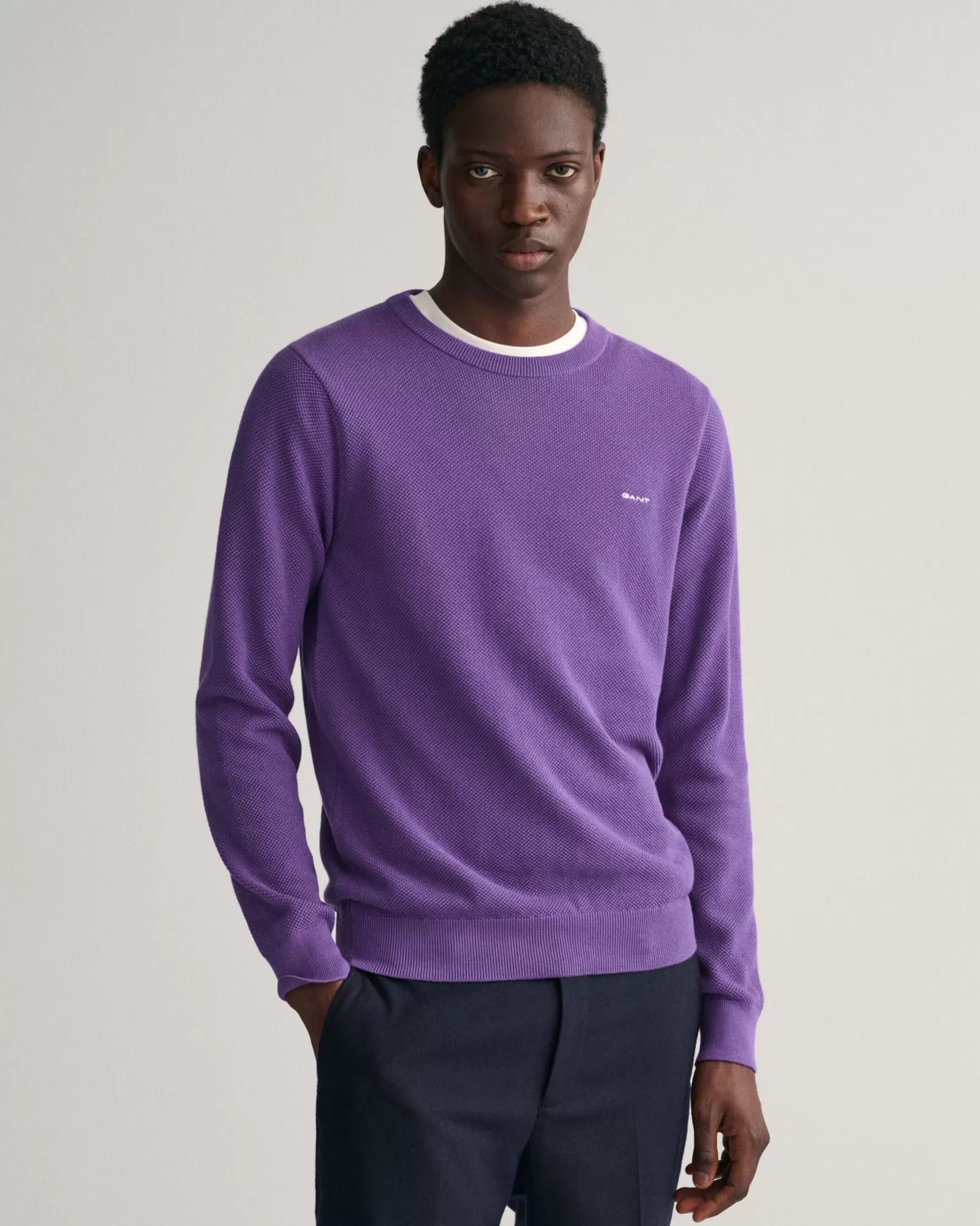 Men GANT Knitwear*Cotton Piqué Crew Neck Sweater LILAC