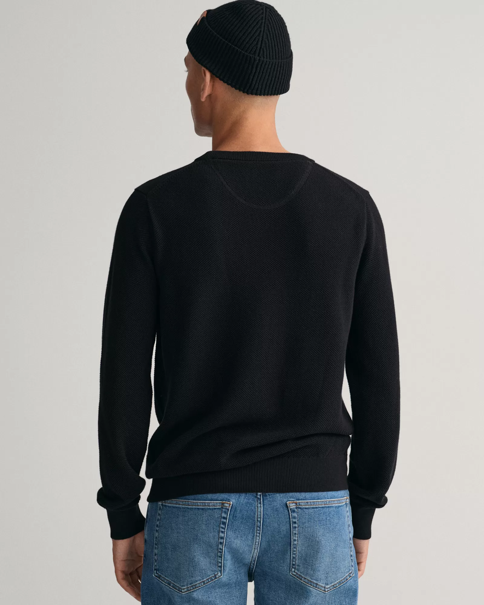 Men GANT Knitwear*Cotton Piqué Crew Neck Sweater BLACK