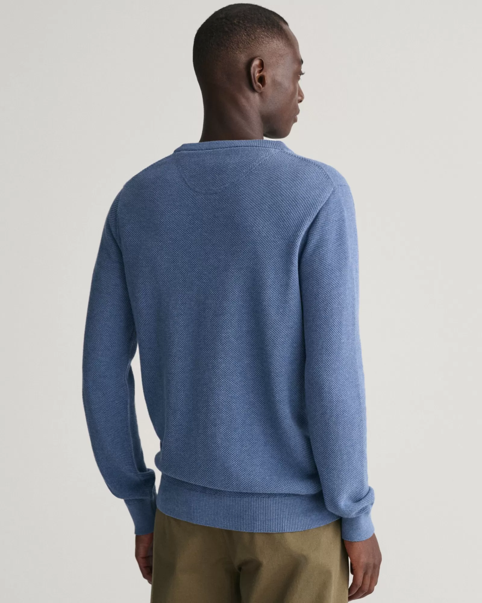 Men GANT Knitwear*Cotton Piqué Crew Neck Sweater DENIM BLUE MELANGE