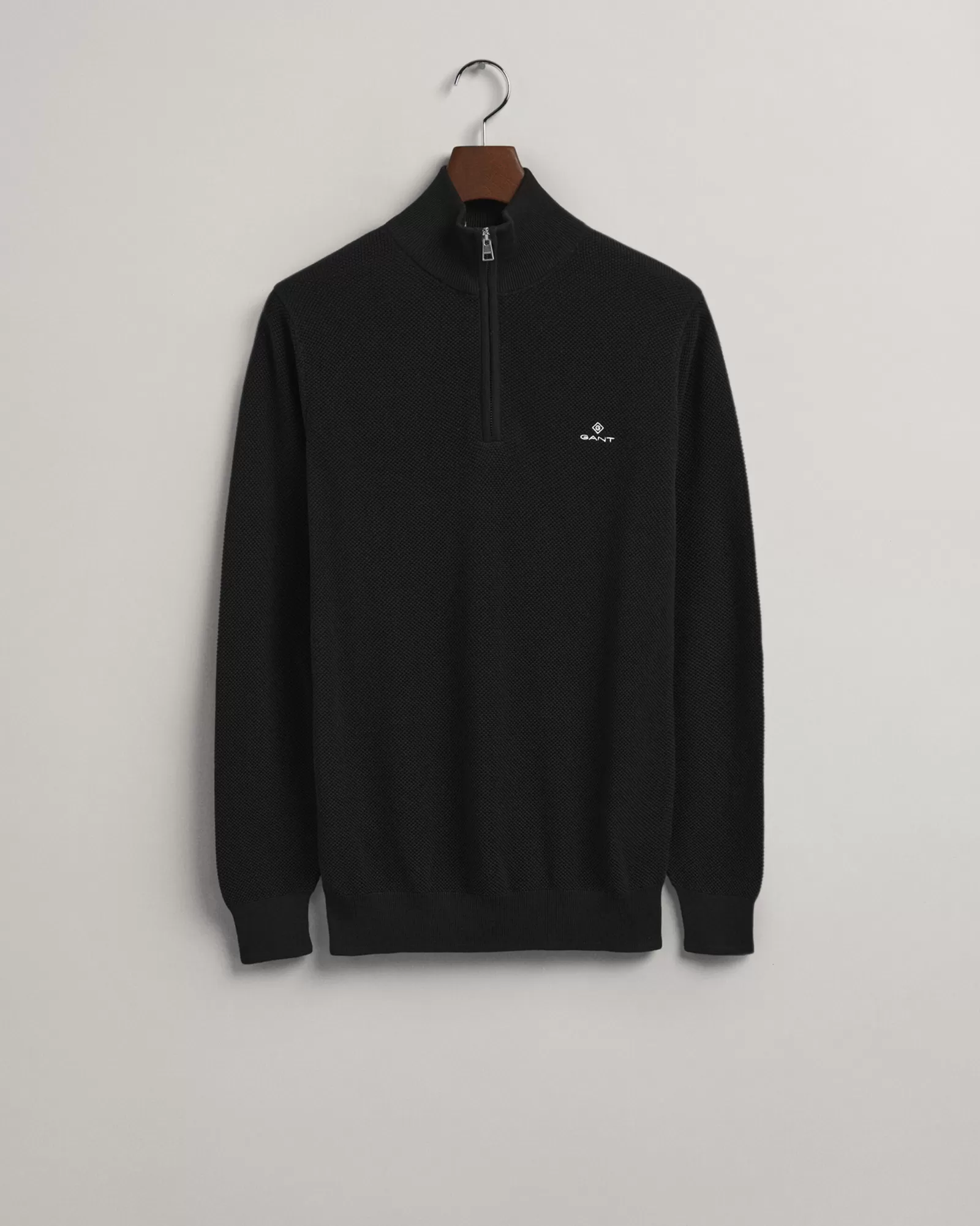 Men GANT Knitwear*Cotton Piqué Half-Zip Sweater BLACK