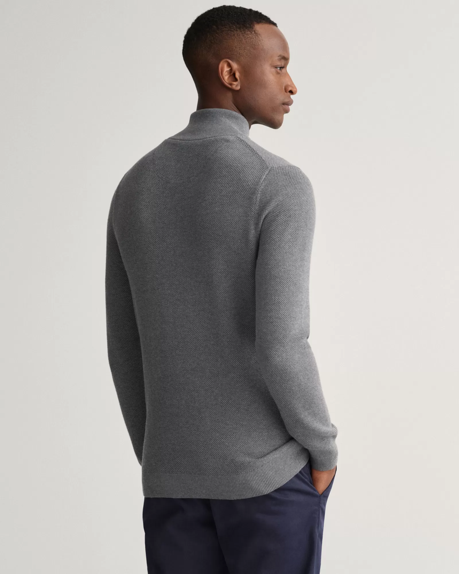 Men GANT Knitwear*Cotton Piqué Half-Zip Sweater DARK GREY MELANGE