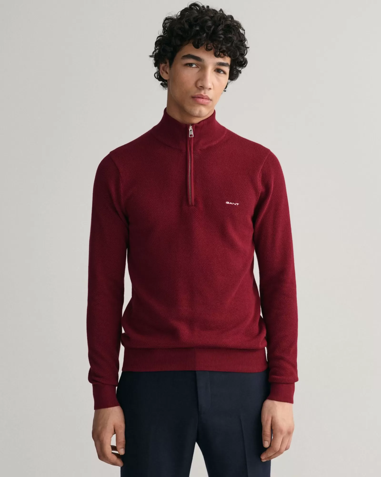 Men GANT Knitwear*Cotton Piqué Half-Zip Sweater PLUMPED RED