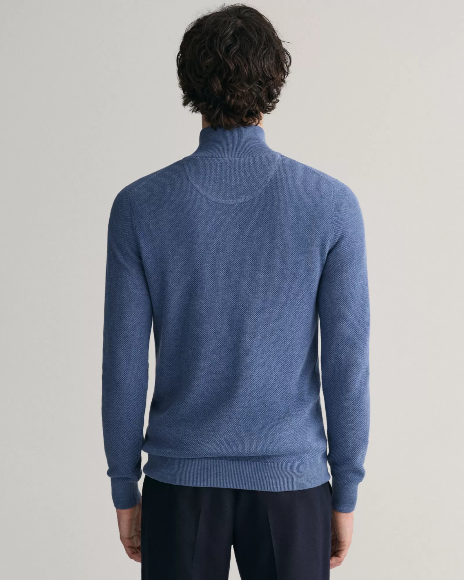 Men GANT Knitwear*Cotton Piqué Half-Zip Sweater DENIM BLUE MELANGE