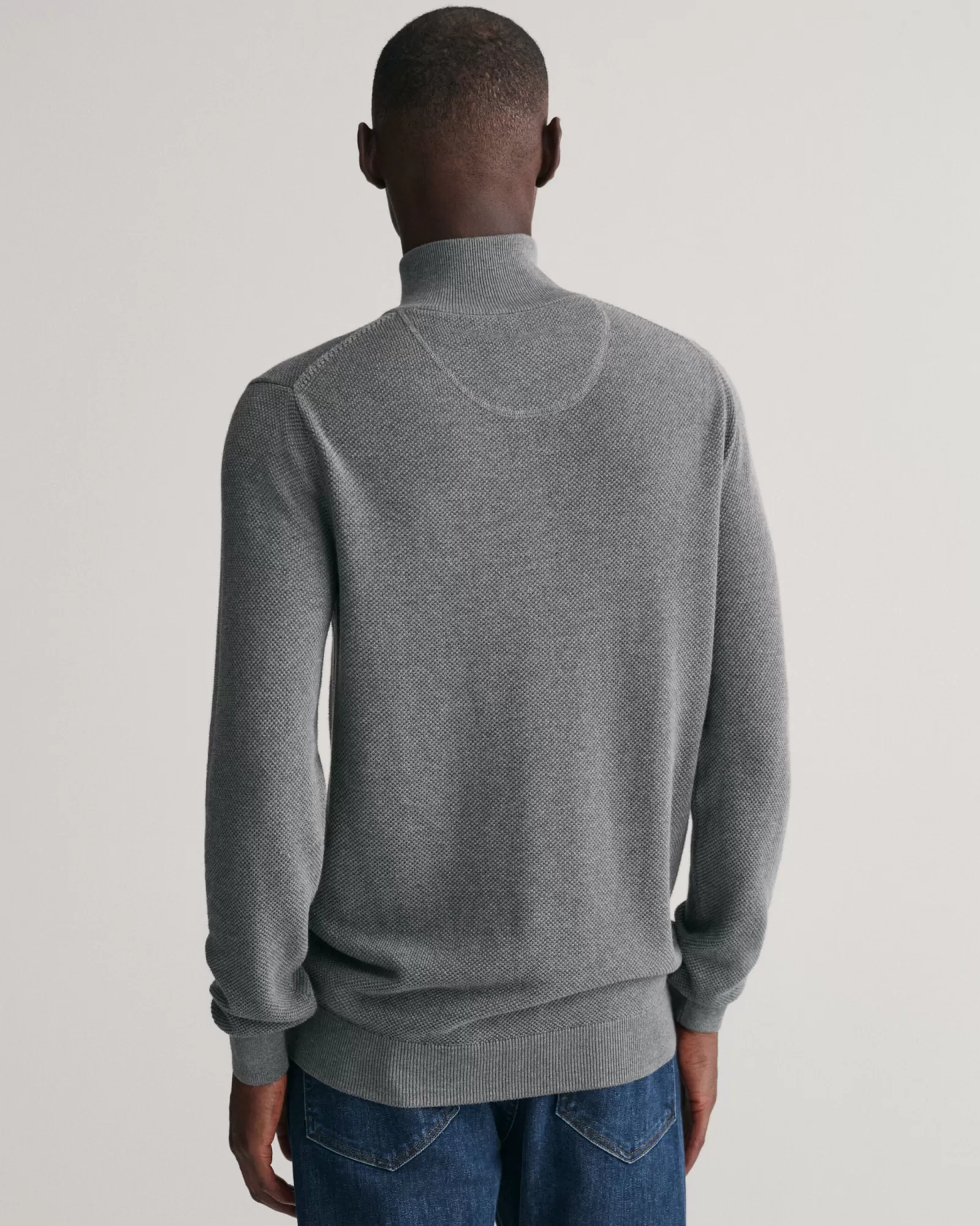 Men GANT Knitwear*Cotton Piqué Half-Zip Sweater DARK GREY MELANGE