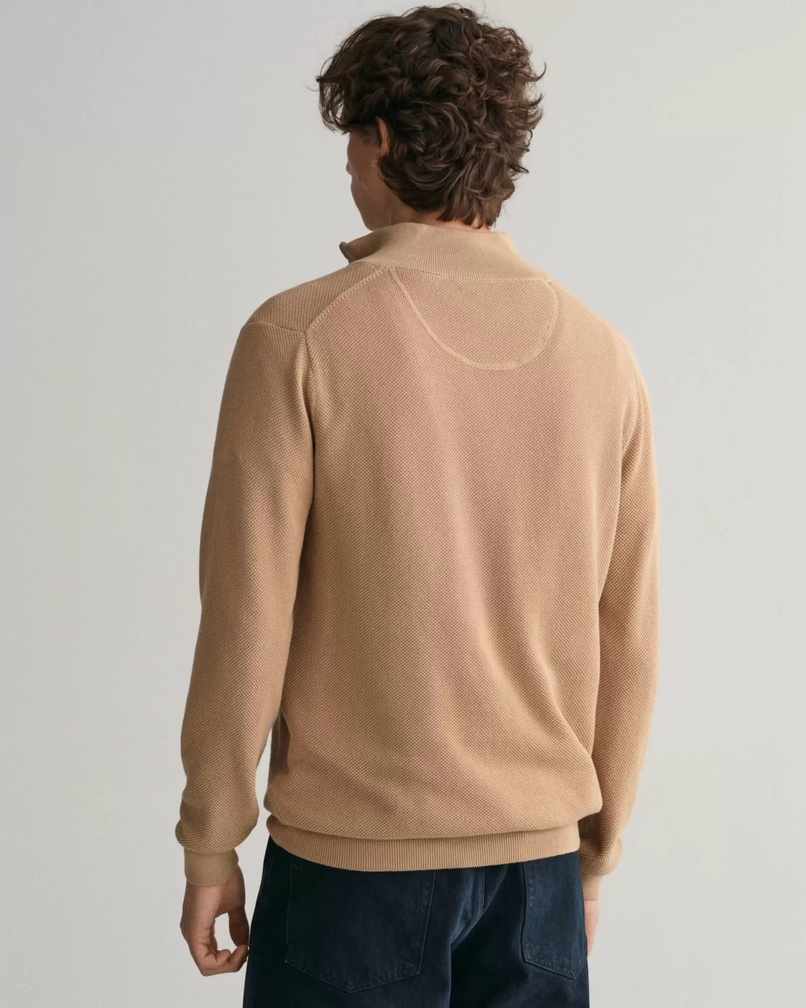 Men GANT Knitwear*Cotton Piqué Half-Zip Sweater DARK KHAKI