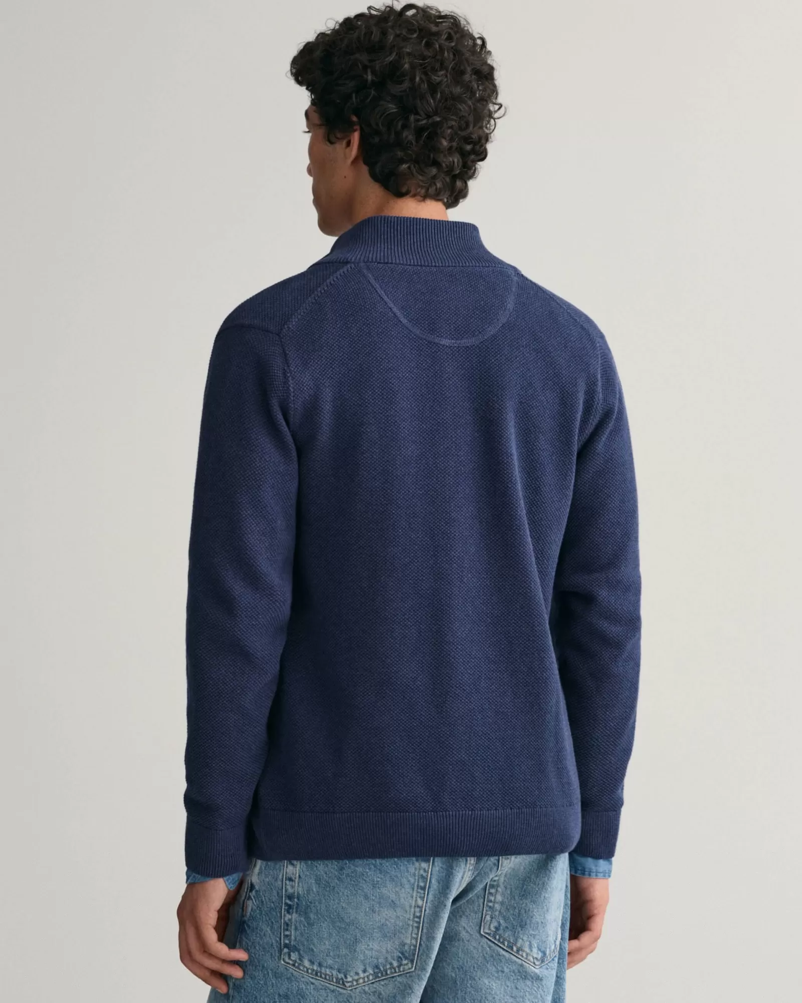 Men GANT Knitwear*Cotton Piqué Zip Cardigan MARINE MELANGE