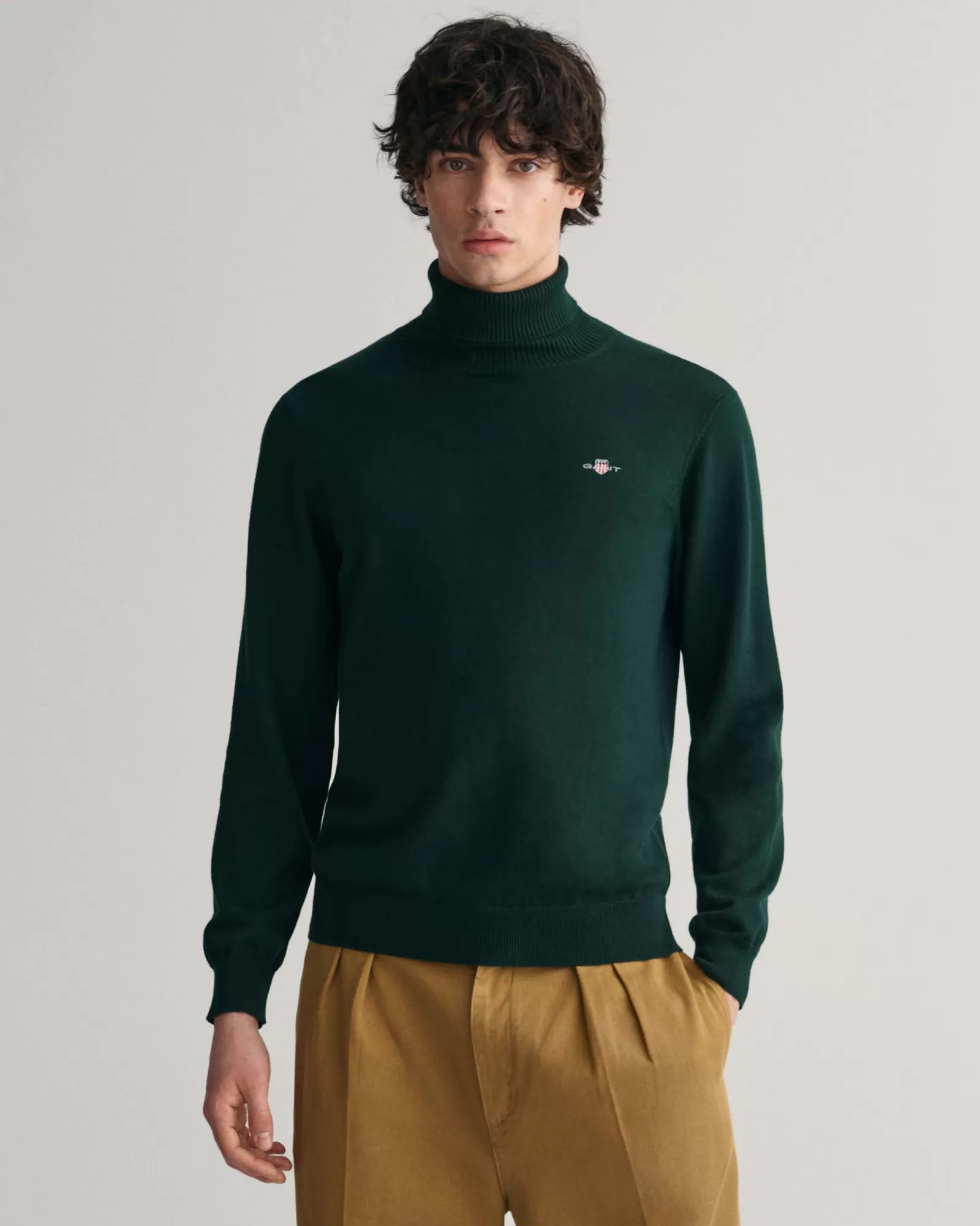 Men GANT Knitwear*Cotton Wool Turtleneck Sweater TARTAN GREEN