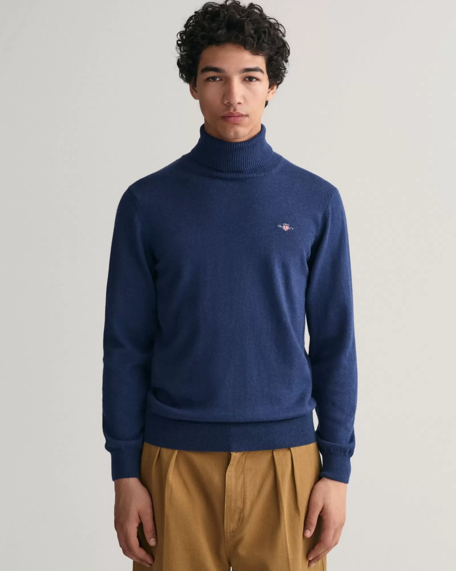 Men GANT Knitwear*Cotton Wool Turtleneck Sweater MARINE MELANGE