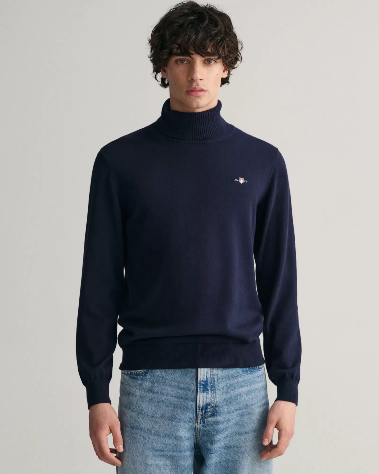 Men GANT Knitwear*Cotton Wool Turtleneck Sweater EVENING BLUE