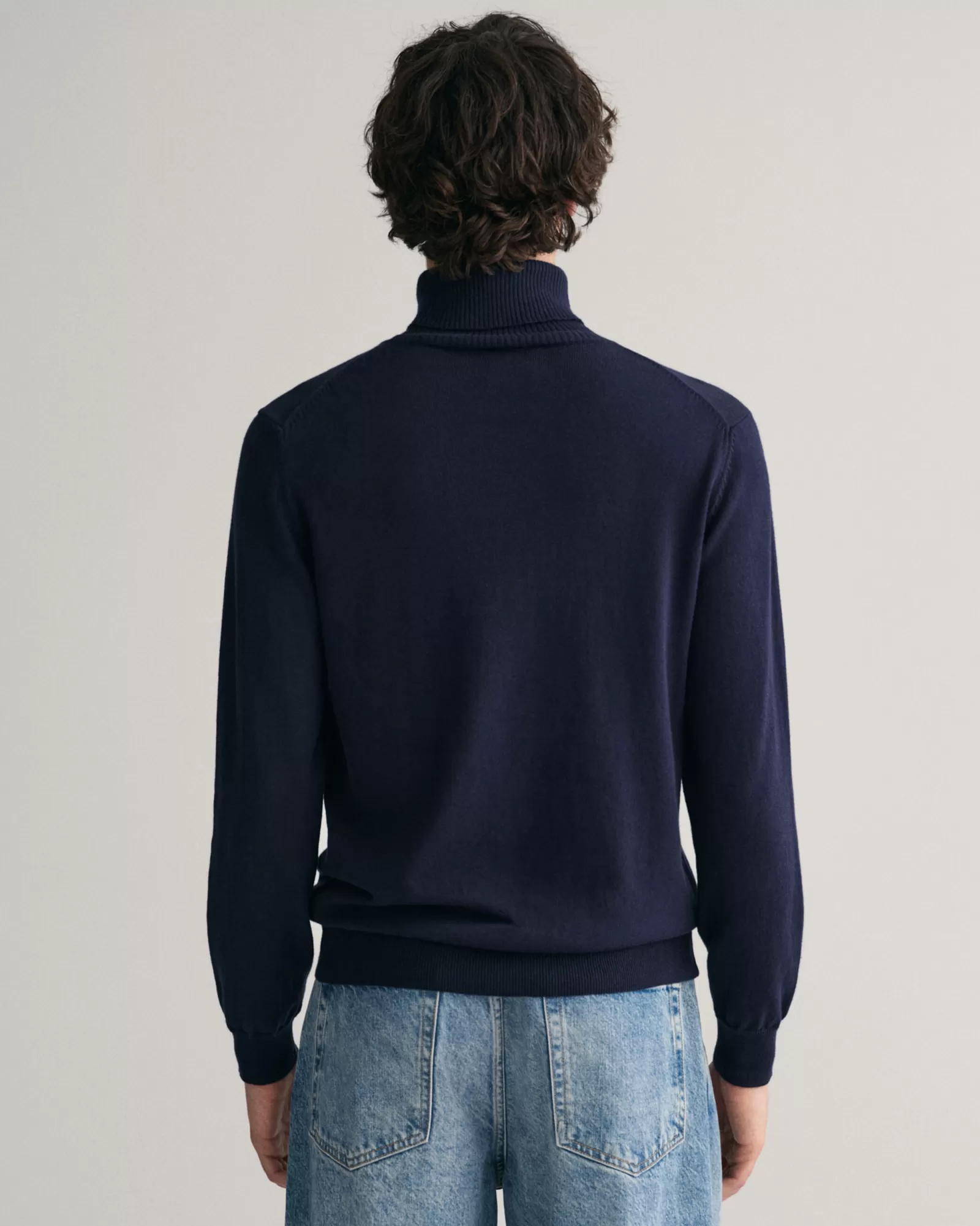 Men GANT Knitwear*Cotton Wool Turtleneck Sweater EVENING BLUE