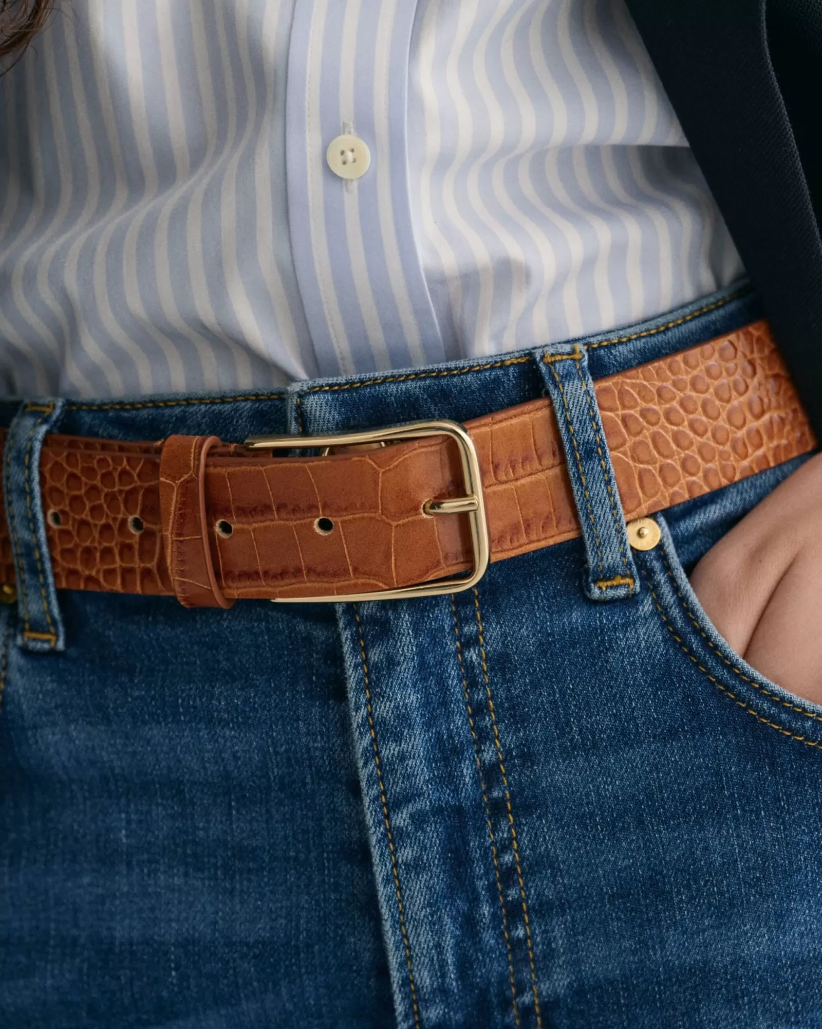 Women GANT Belts*Croc-Effect Waist Belt CINNAMON BROWN