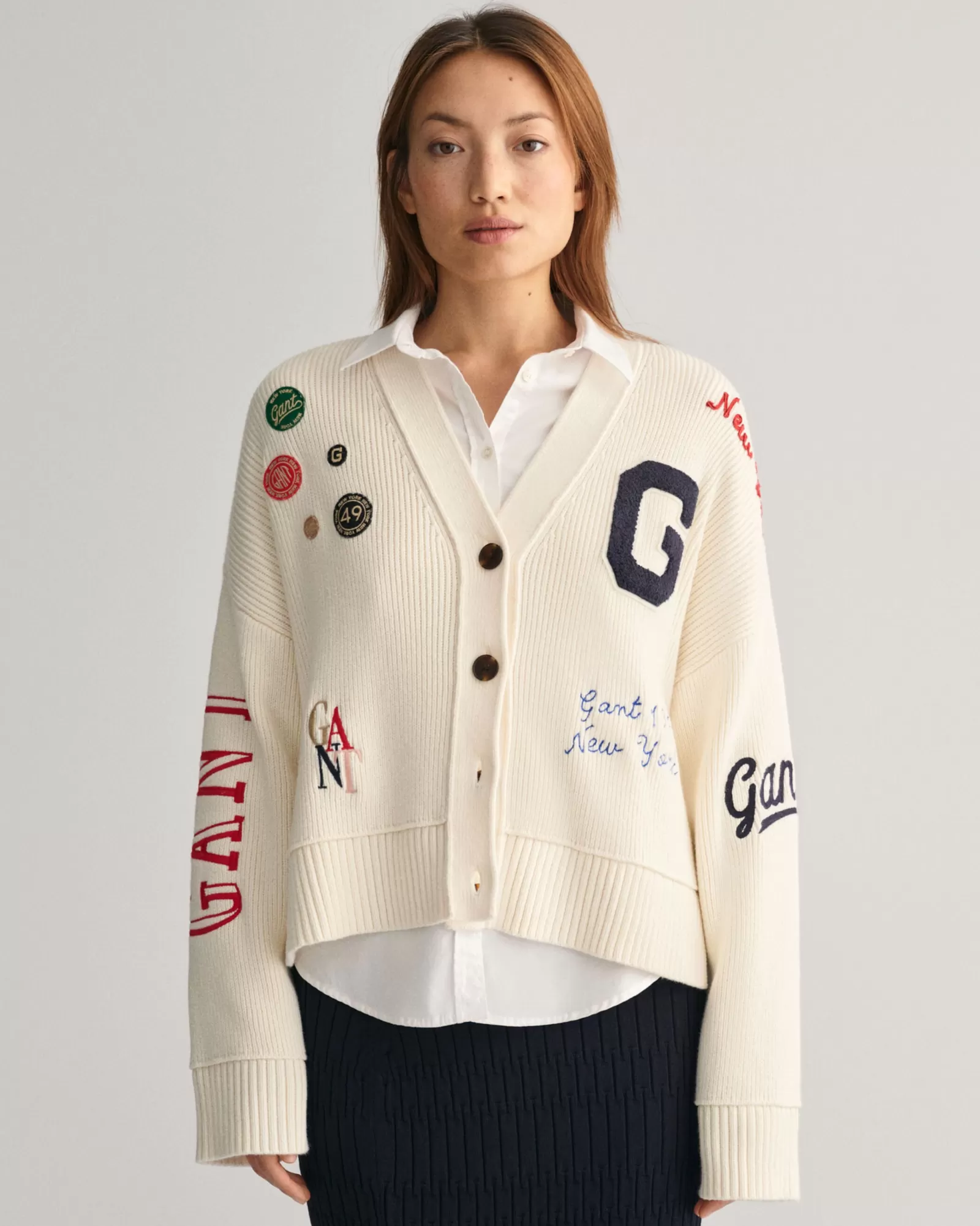 Women GANT Knitwear*Cropped Varsity Cardigan CREAM