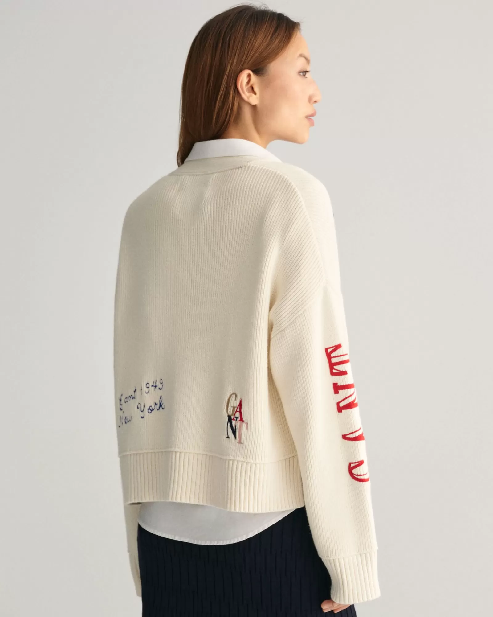 Women GANT Knitwear*Cropped Varsity Cardigan CREAM