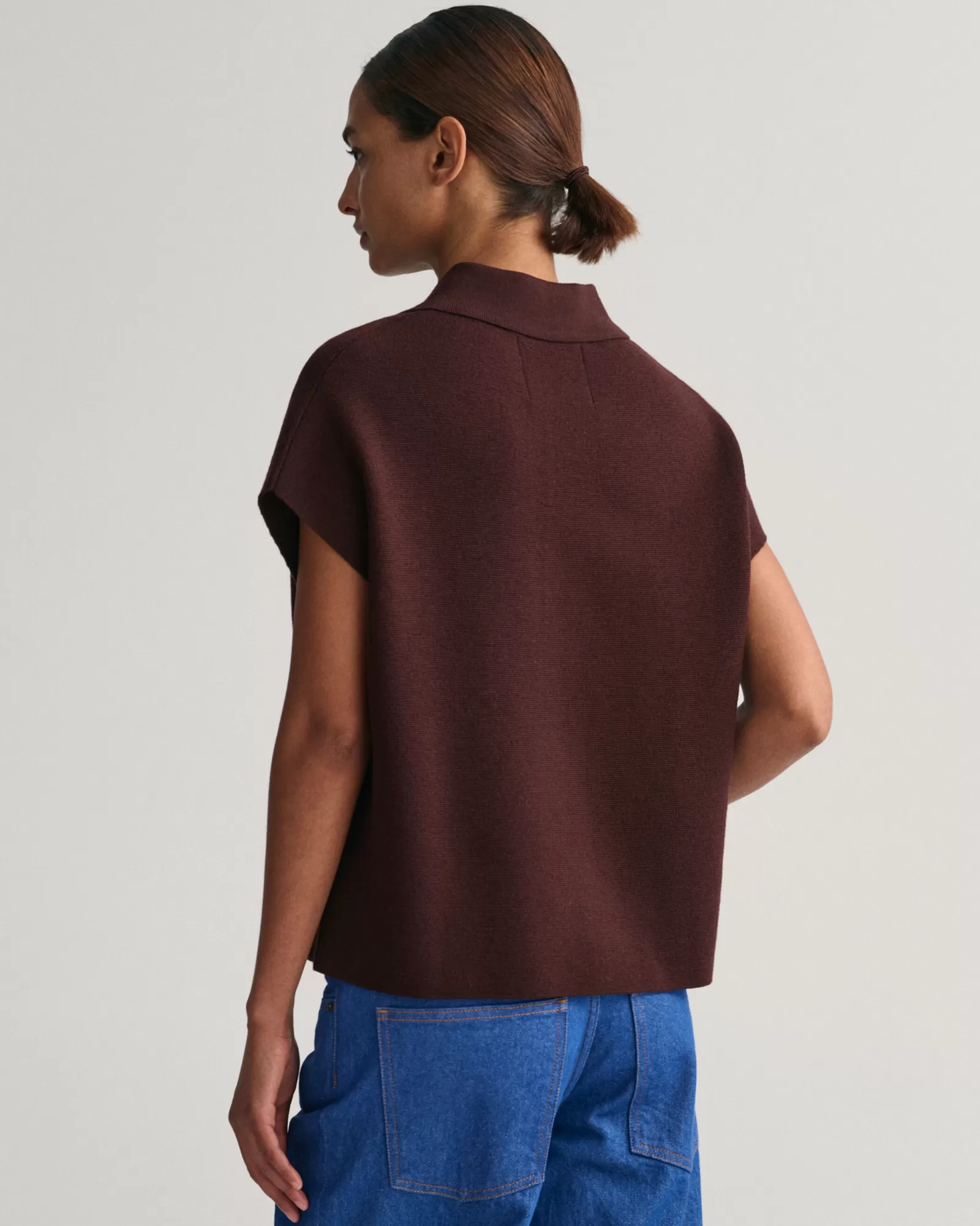 Women GANT Knitwear*Cropped Polo Vest DARK MAHOGANY