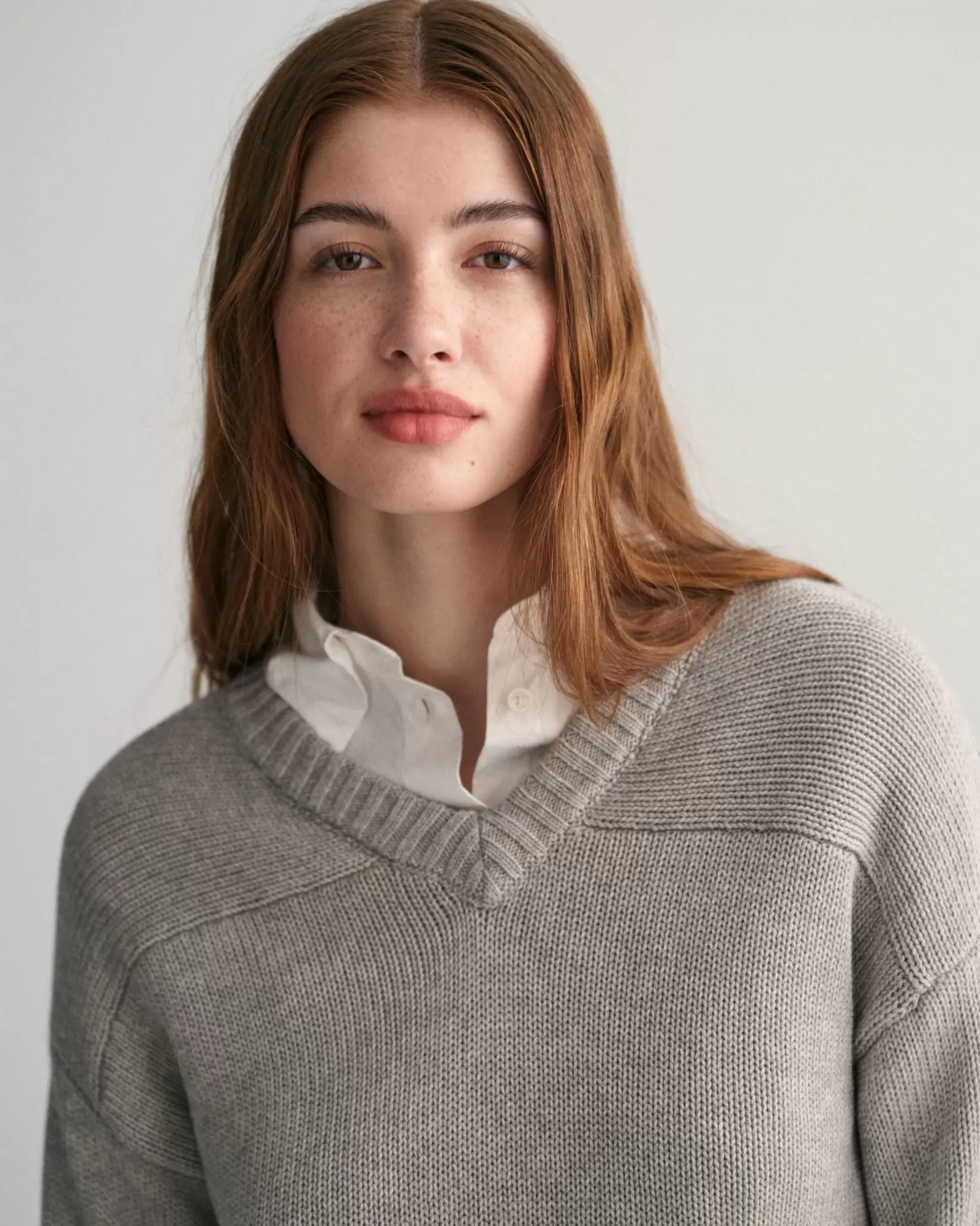 Women GANT Knitwear*Cropped V-Neck Sweater GREY MELANGE