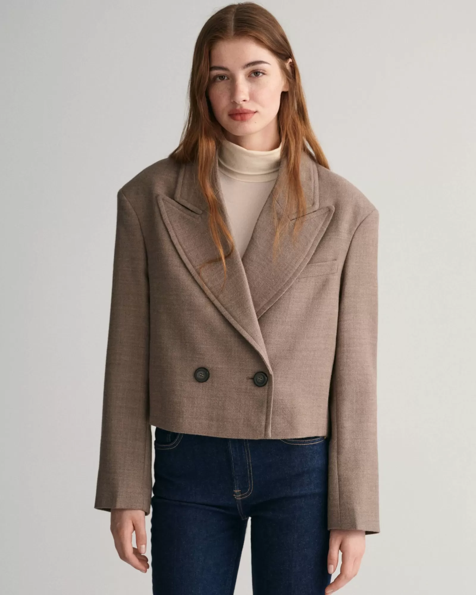 Women GANT Blazers | Jackets & Coats*Cropped Wool Blazer Jacket DESERT BROWN