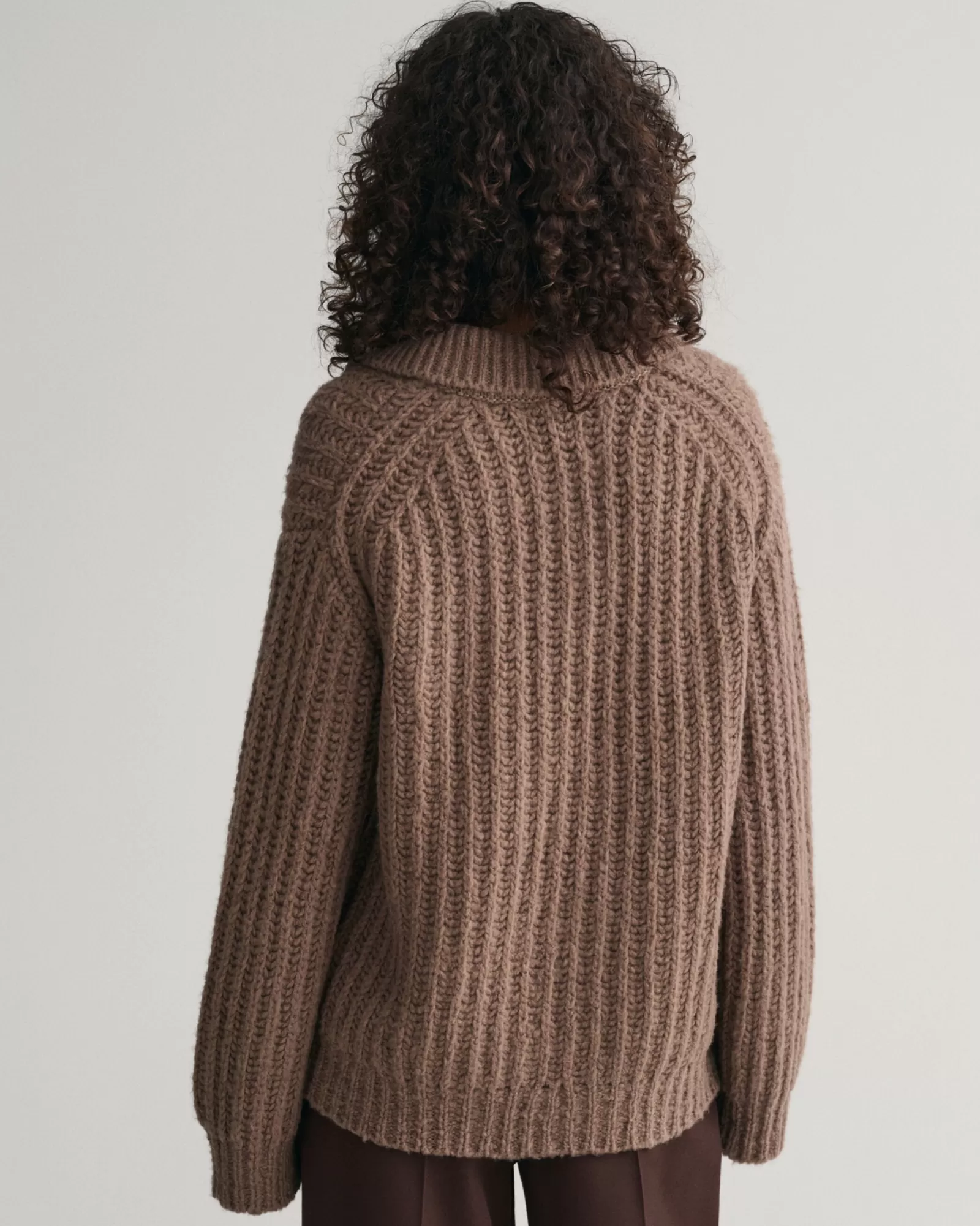 Women GANT Knitwear*Curly Wool Ribbed Polo Sweater DESERT BROWN