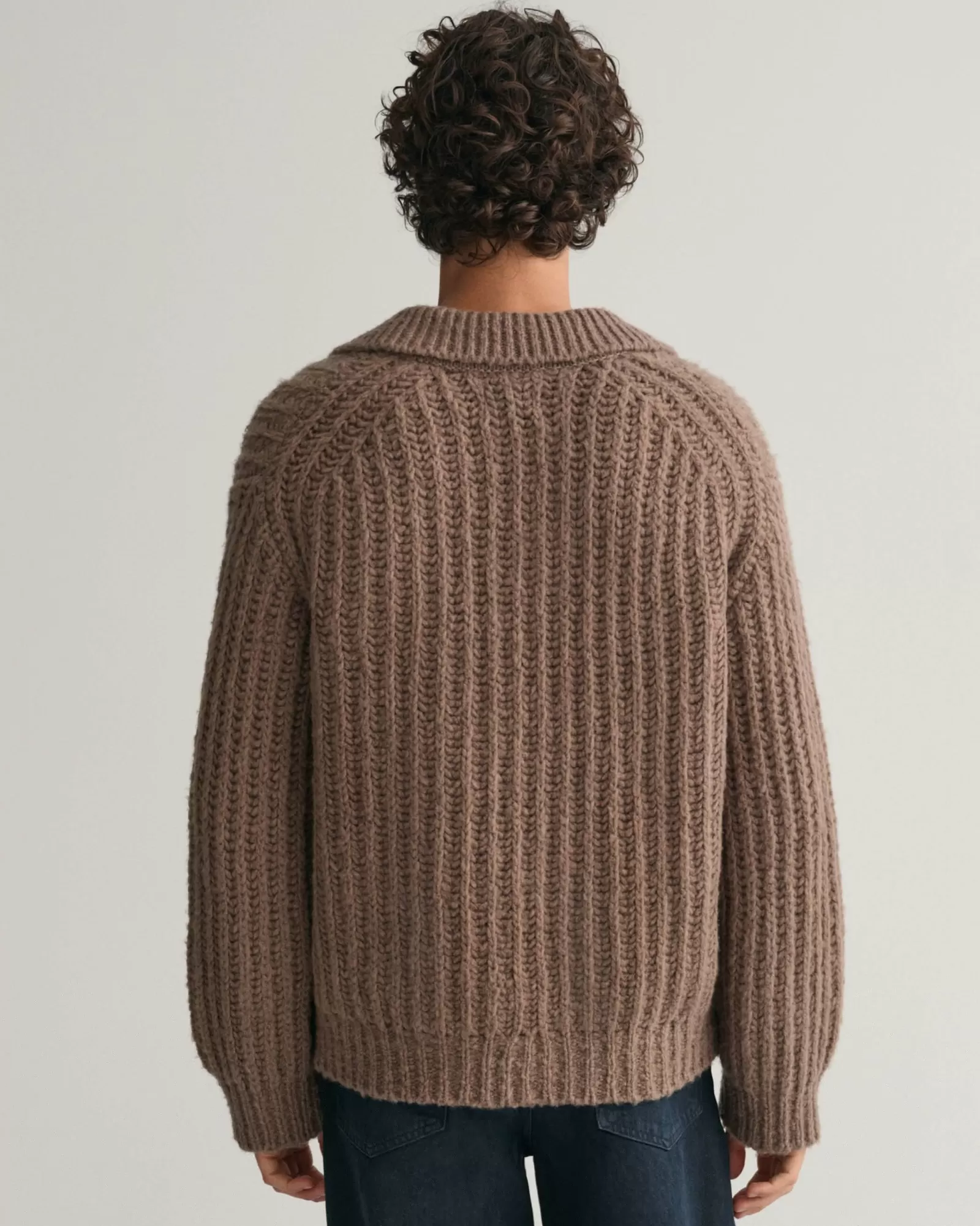 Men GANT Knitwear*Curly Wool Ribbed Polo Sweater DESERT BROWN