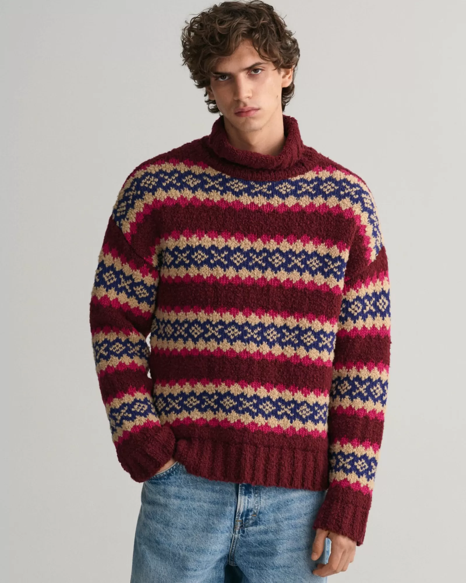 Men GANT Knitwear*Fair Isle Funnel Neck Sweater PLUMPED RED