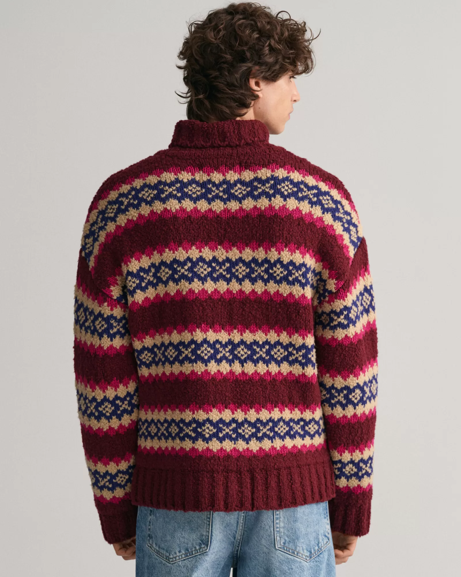 Men GANT Knitwear*Fair Isle Funnel Neck Sweater PLUMPED RED