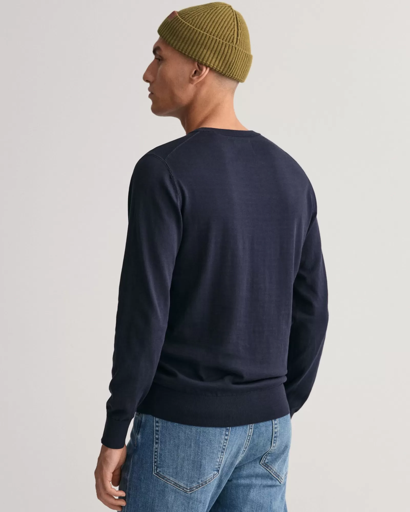 Men GANT Knitwear*Fine Cotton Crew Neck Sweater EVENING BLUE