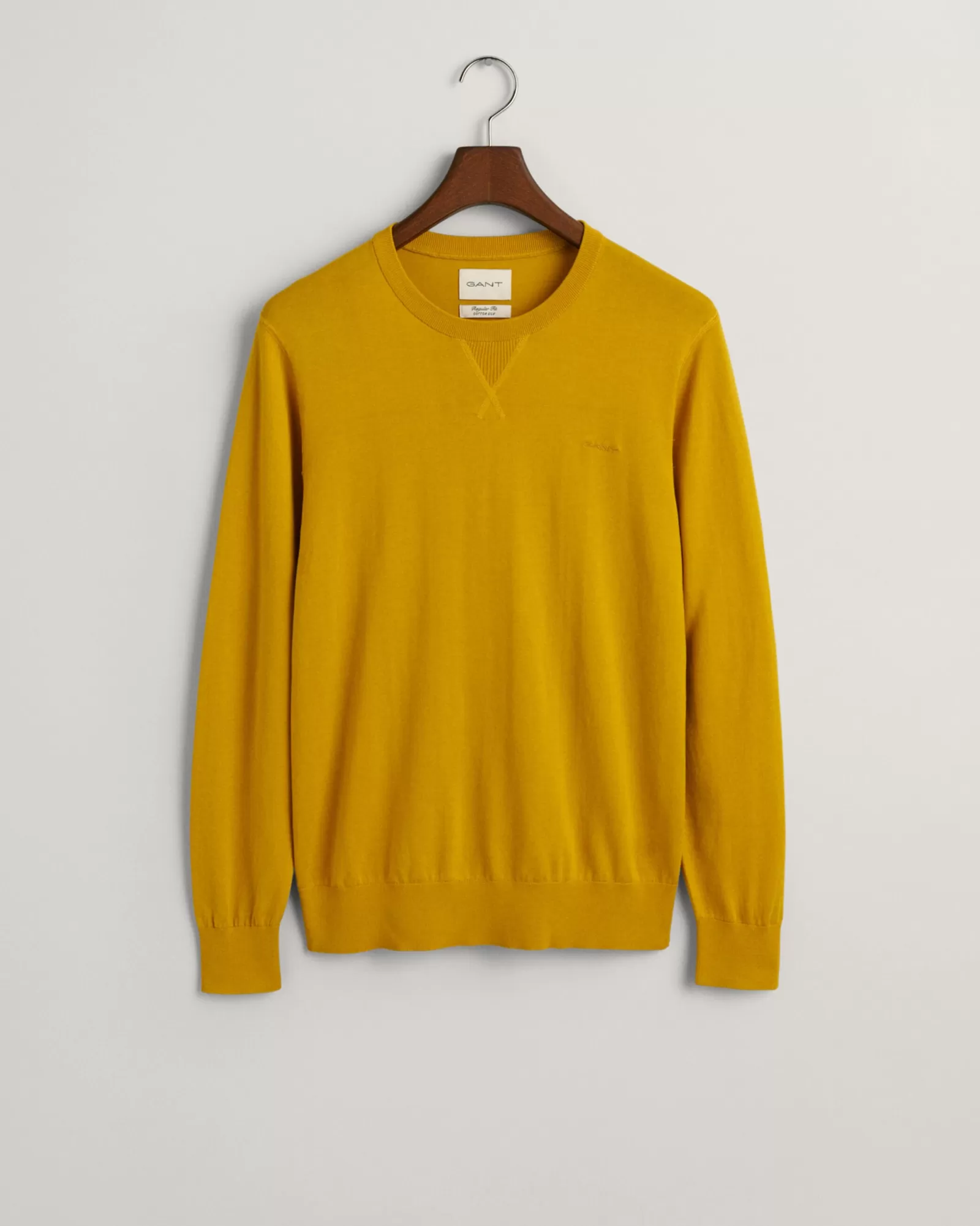 Men GANT Knitwear*Fine Cotton Crew Neck Sweater DARK MUSTARD YELLOW