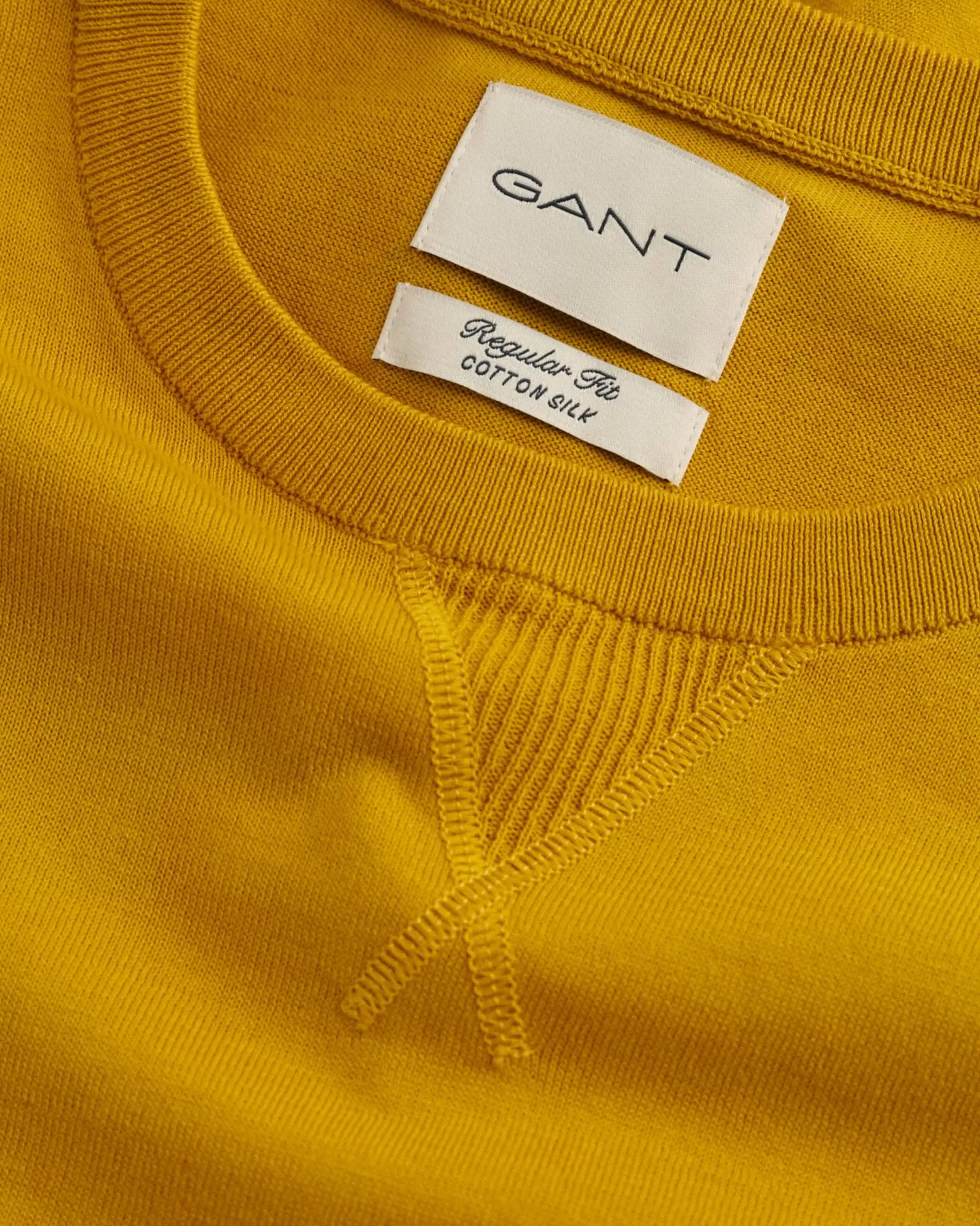 Men GANT Knitwear*Fine Cotton Crew Neck Sweater DARK MUSTARD YELLOW