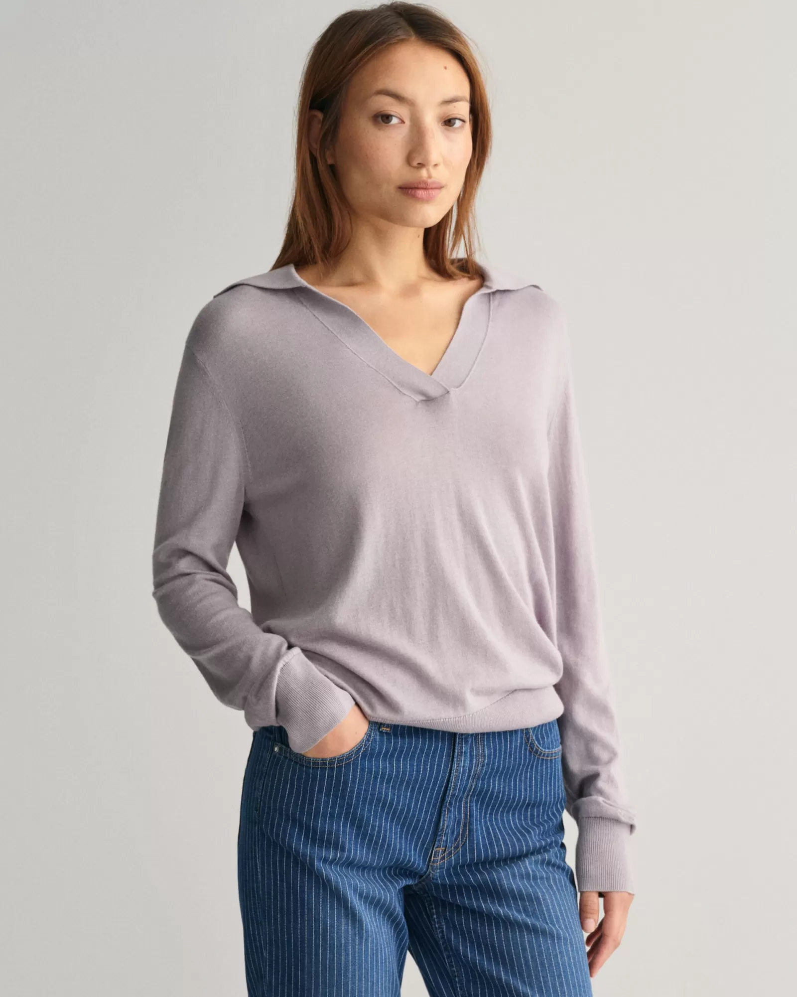 Women GANT Knitwear | Polos & Ruggers*Fine Knit Rugger MID GREY