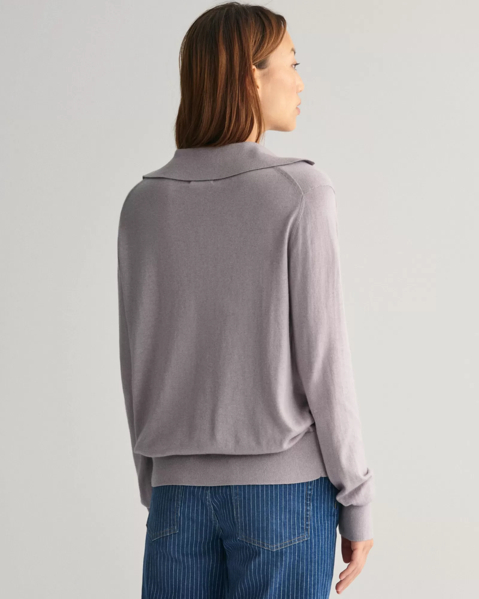 Women GANT Knitwear | Polos & Ruggers*Fine Knit Rugger MID GREY