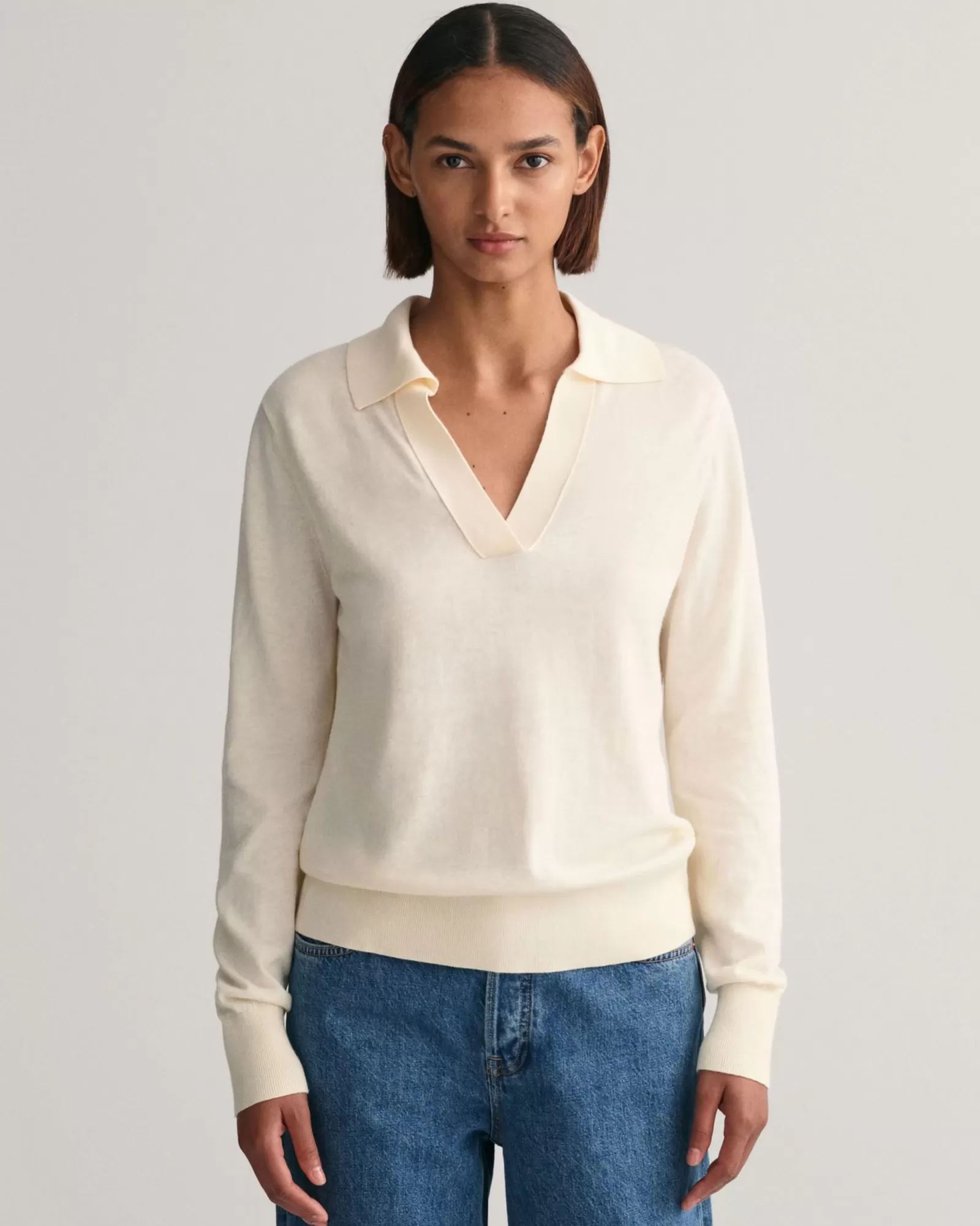 Women GANT Knitwear | Polos & Ruggers*Fine Knit Rugger CREAM