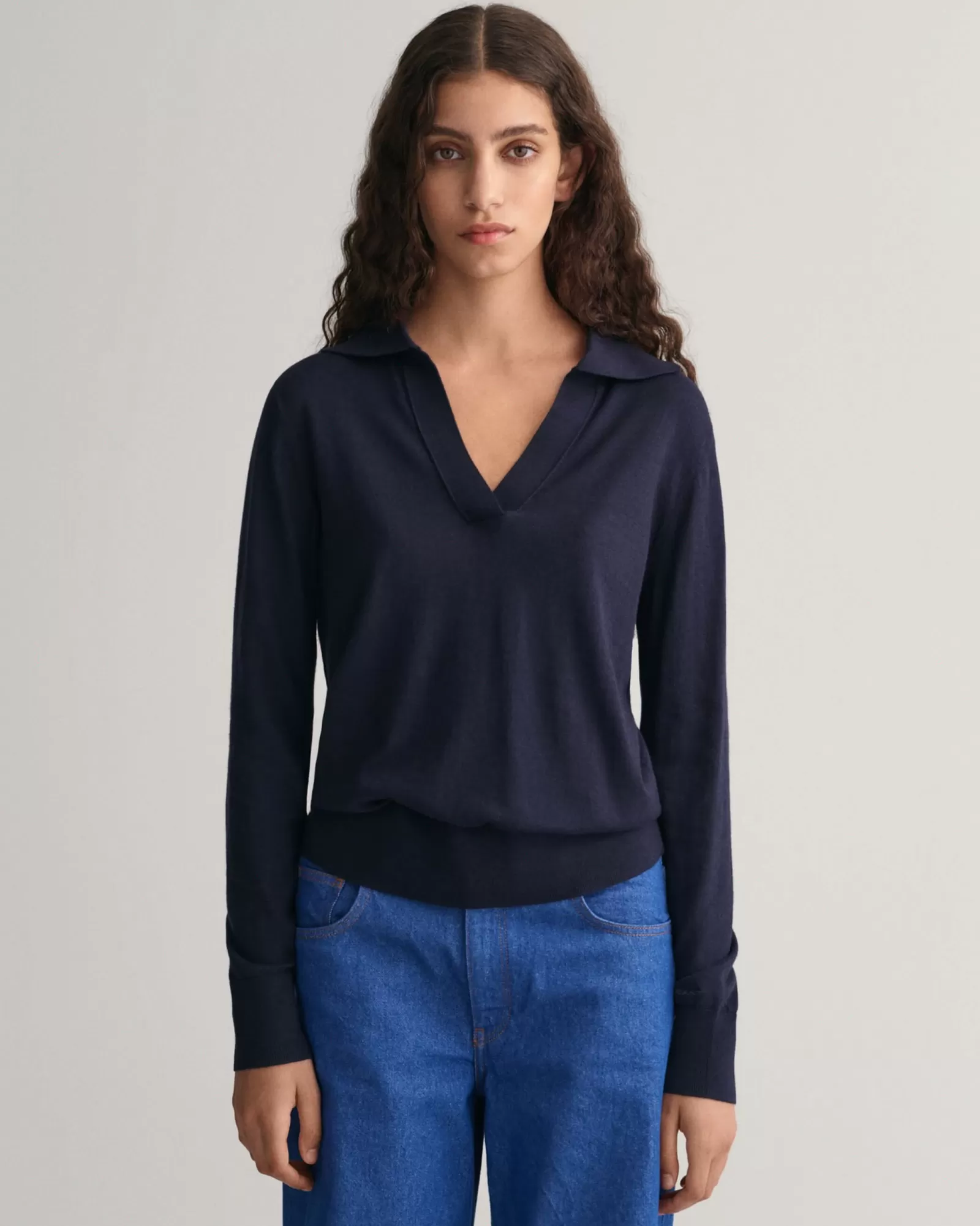 Women GANT Knitwear | Polos & Ruggers*Fine Knit Rugger EVENING BLUE