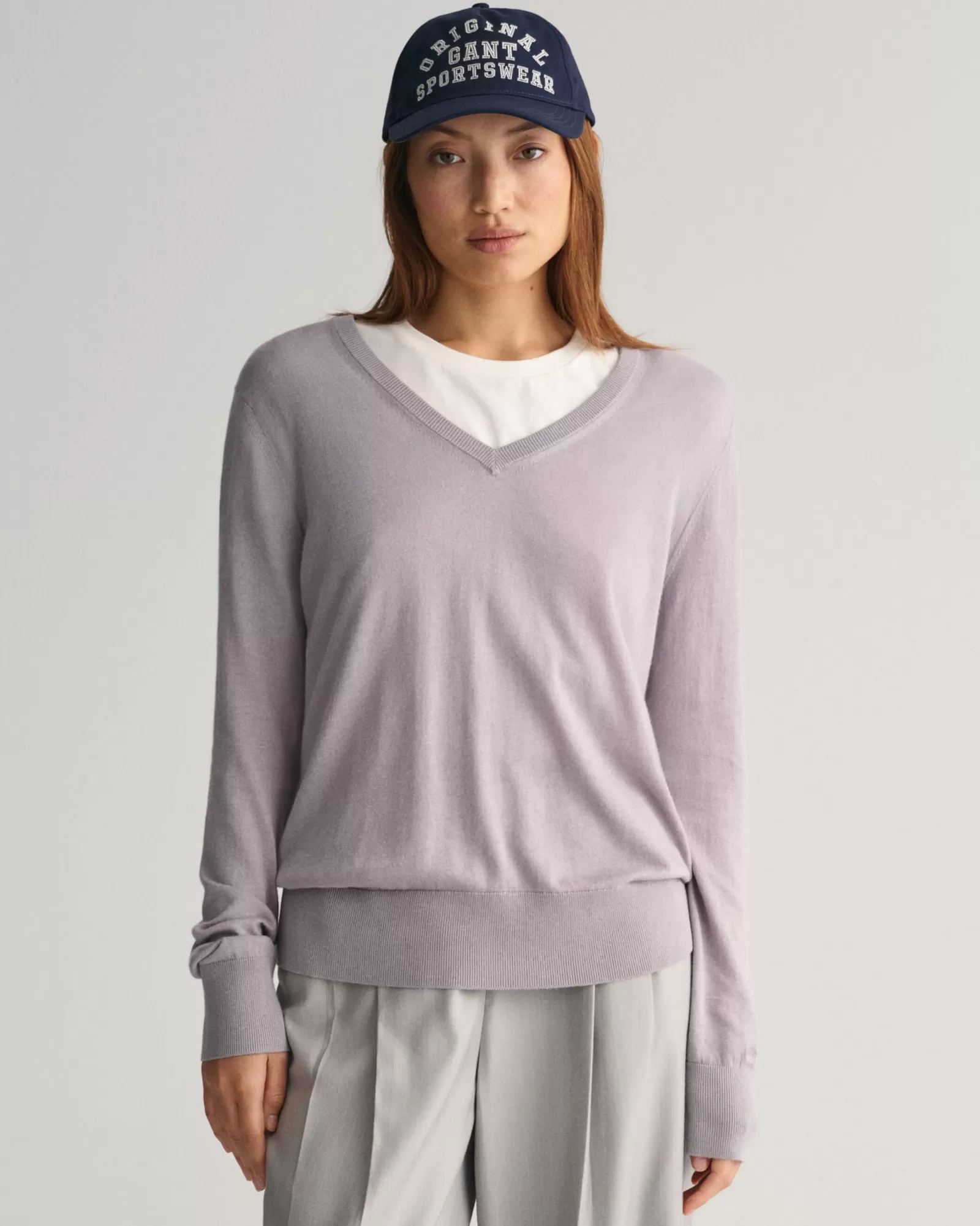 Women GANT Knitwear*Fine Knit V-Neck Sweater MID GREY