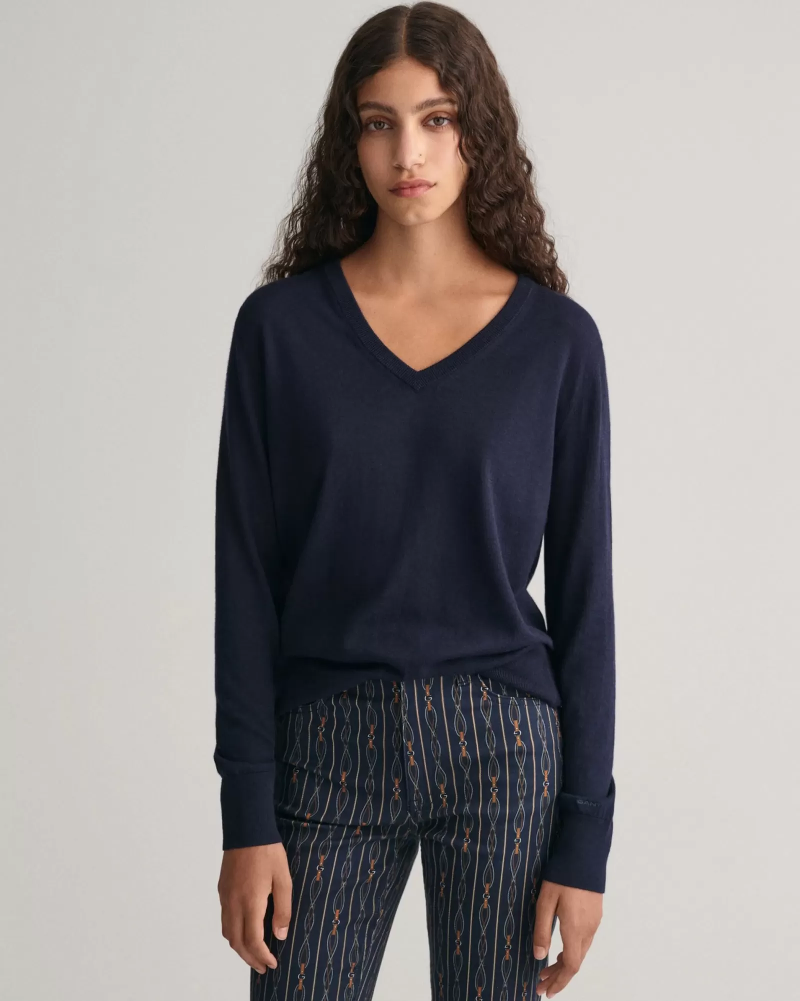 Women GANT Knitwear*Fine Knit V-Neck Sweater EVENING BLUE