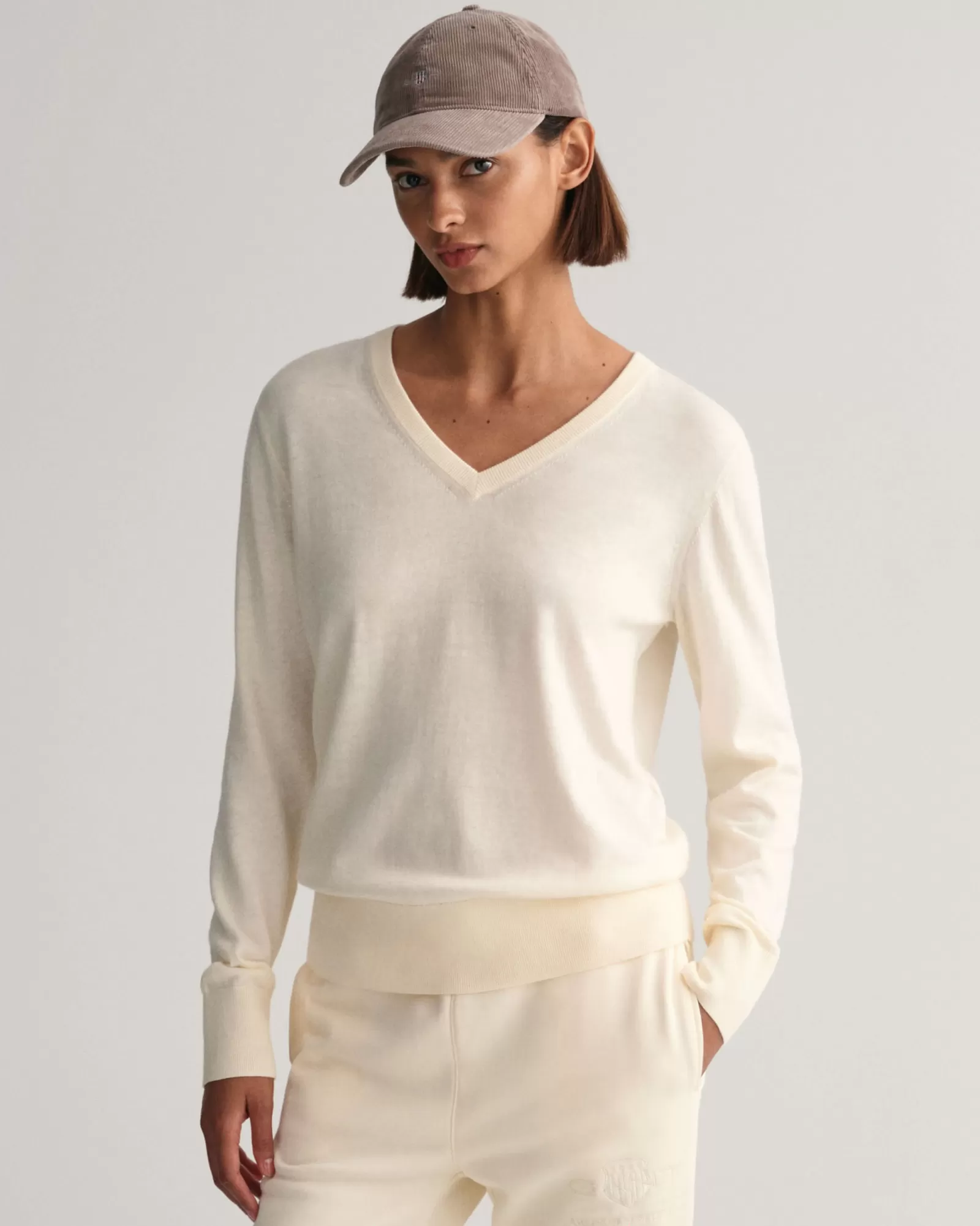 Women GANT Knitwear*Fine Knit V-Neck Sweater CREAM