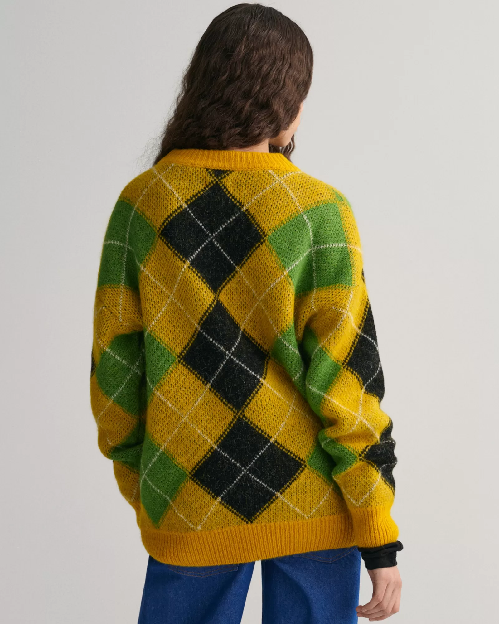 Women GANT Knitwear*Furry Argyle Crew Neck Sweater SUNFLOWER YELLOW