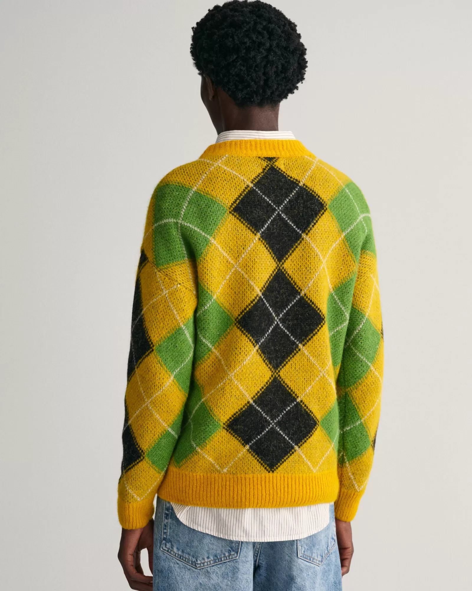 Men GANT Knitwear*Furry Argyle Crew Neck Sweater SUNFLOWER YELLOW