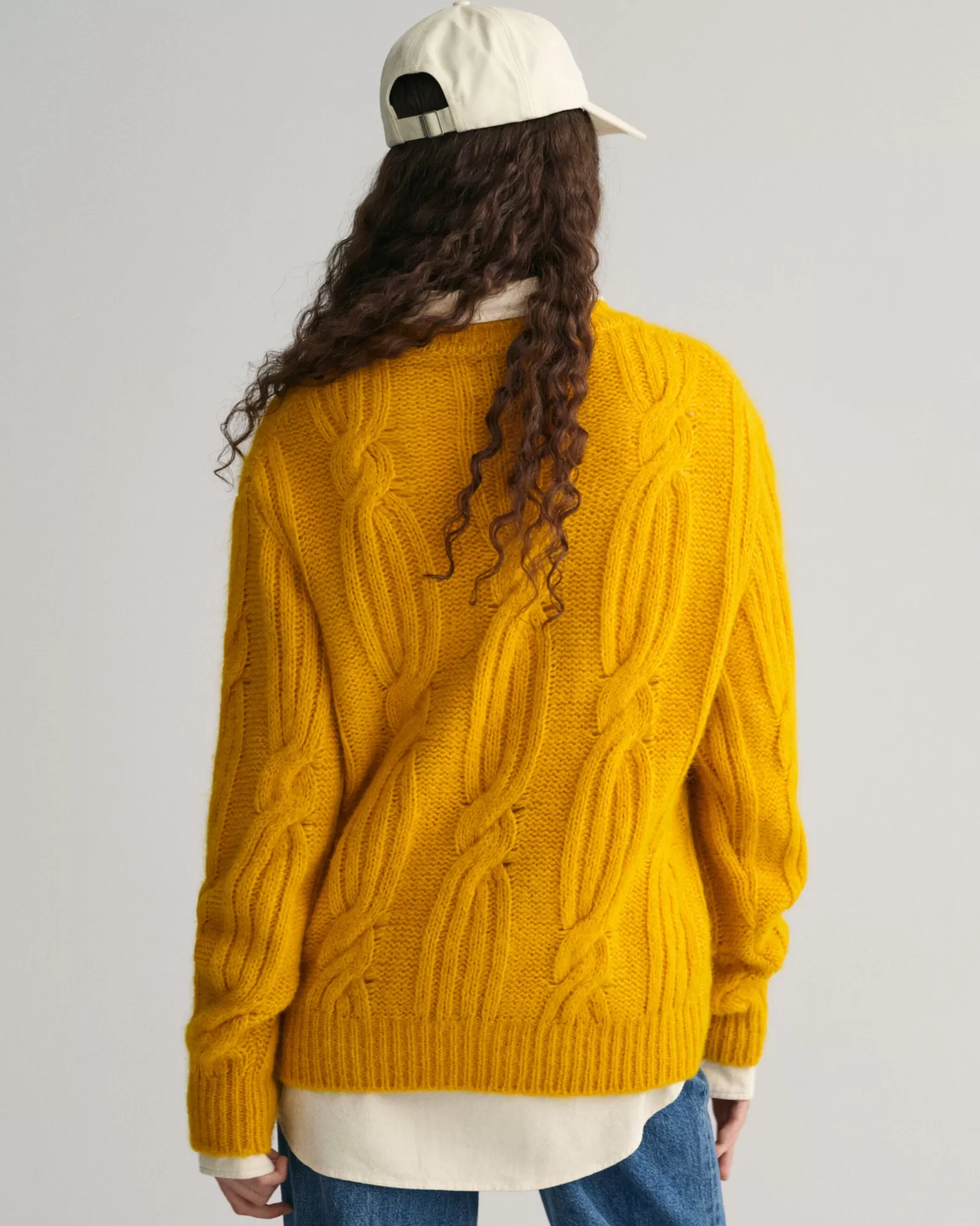 Women GANT Knitwear*Furry Cable Knit Crew Neck Sweater SUNFLOWER YELLOW