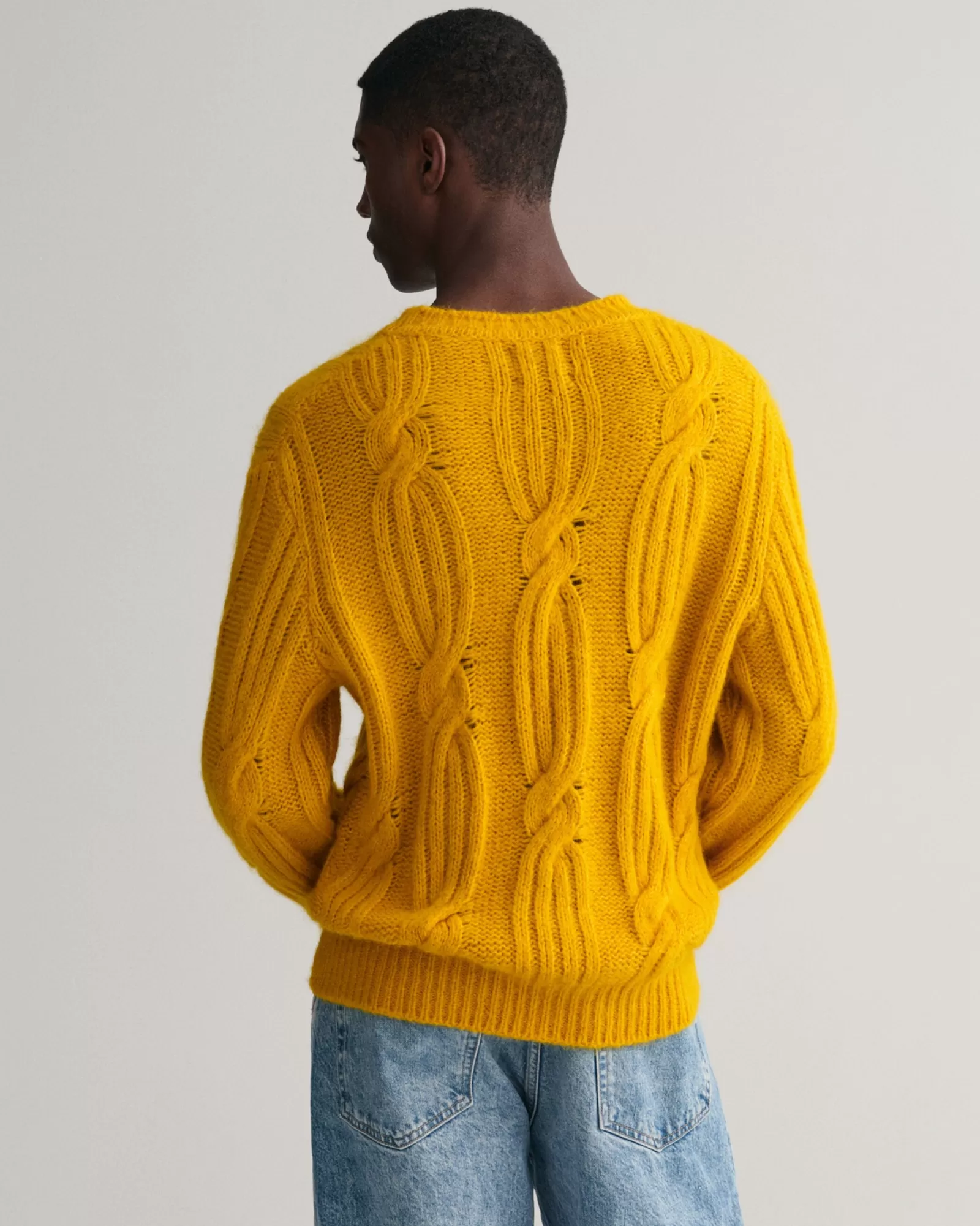 Men GANT Knitwear*Furry Cable Knit Crew Neck Sweater SUNFLOWER YELLOW