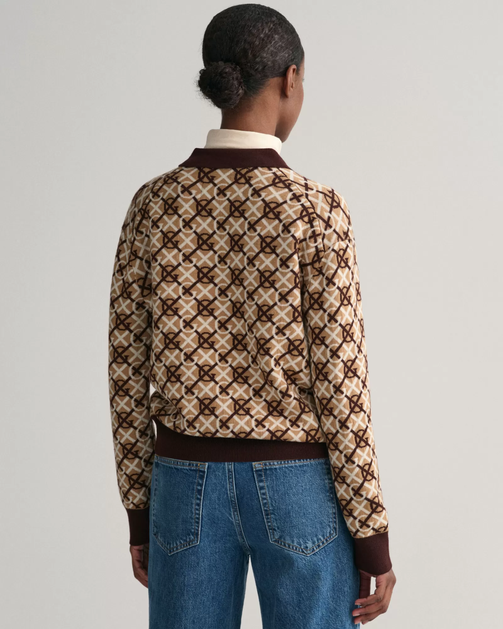 Women GANT Knitwear | Polos & Ruggers*G Patterned Jacquard Knitted Polo Sweater DARK MAHOGANY