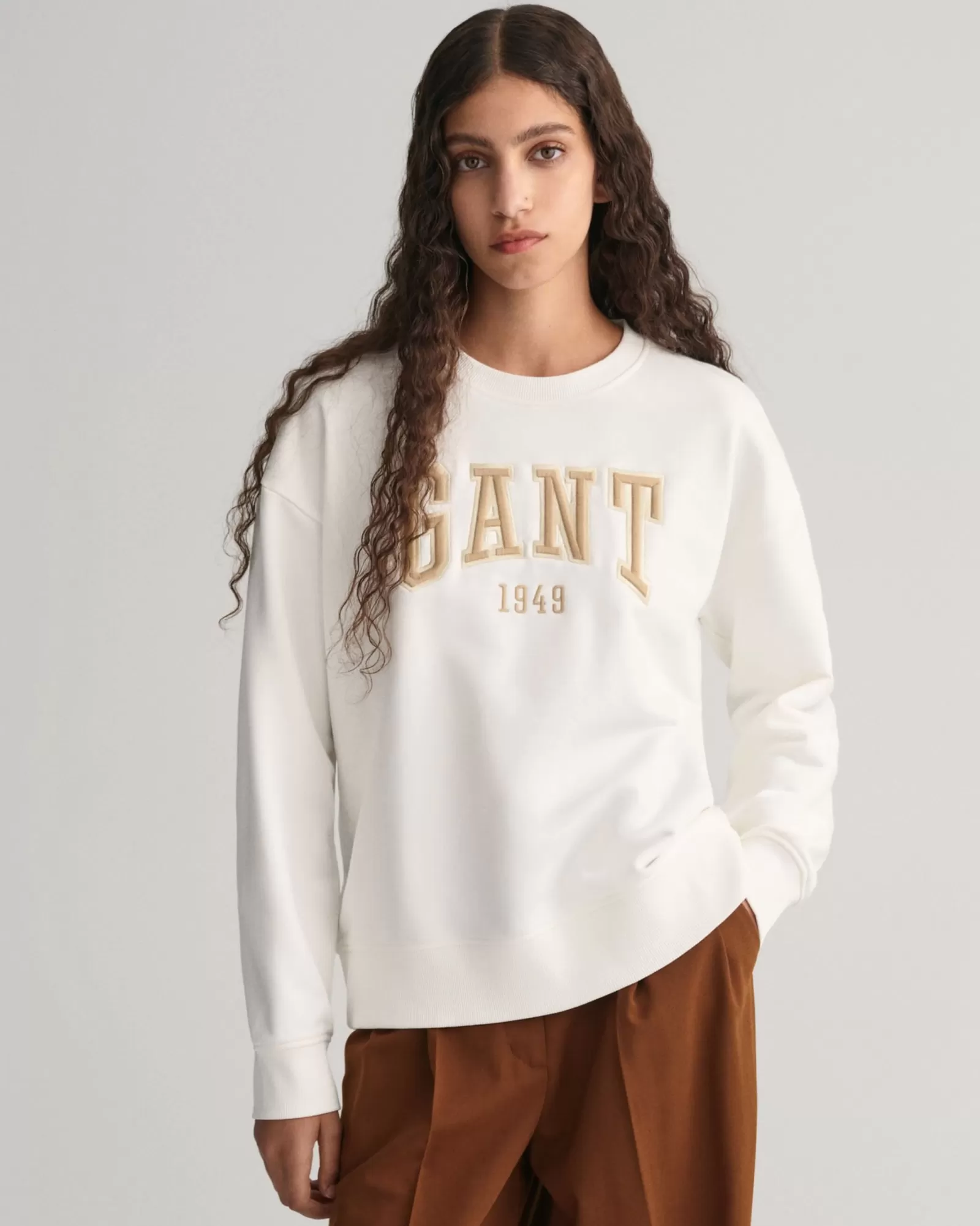 Women GANT Sweatshirts & Hoodies* Graphic Crew Neck Sweatshirt EGGSHELL