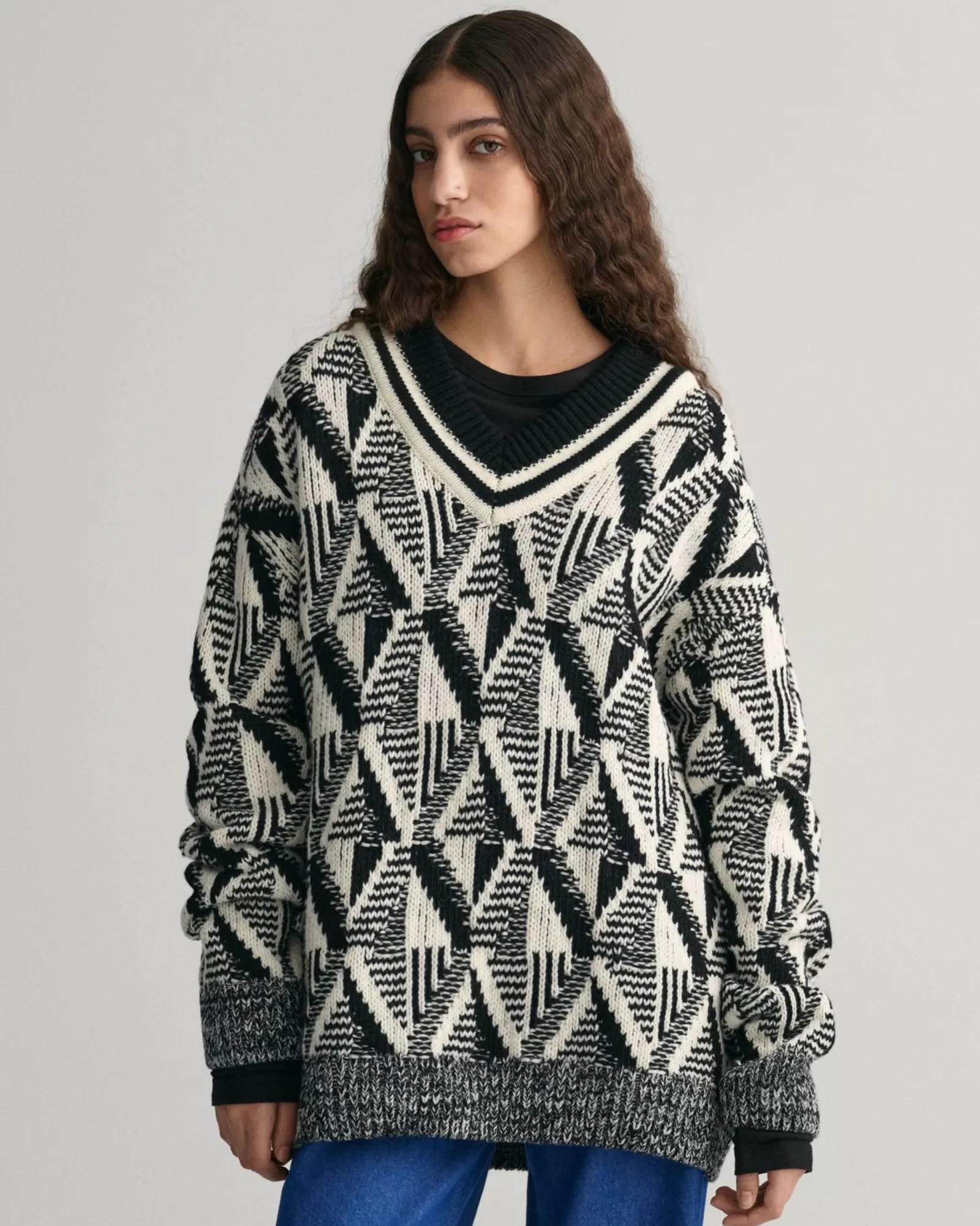 Women GANT Knitwear*Geometric Patterned V-Neck Sweater BLACK