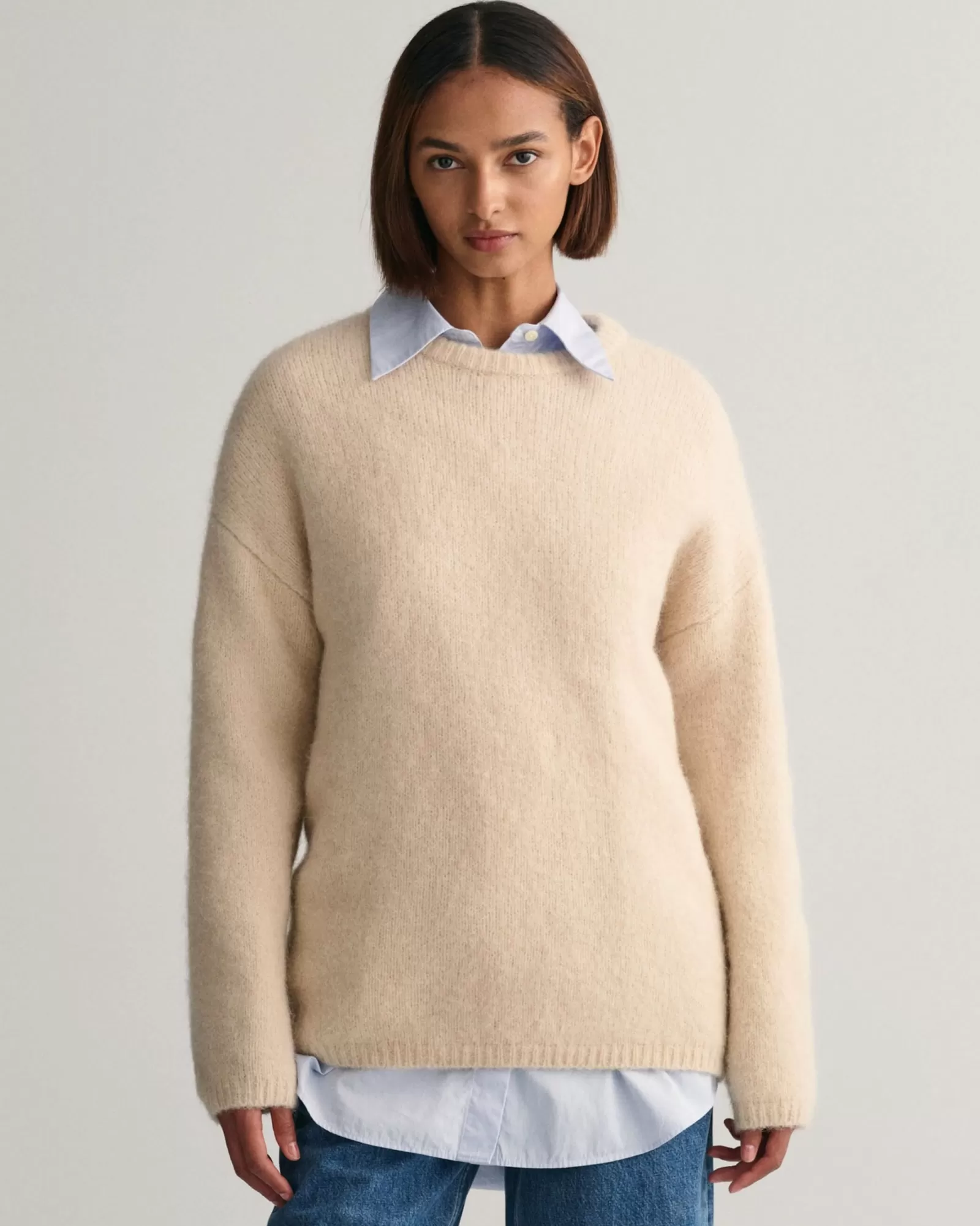 Women GANT Knitwear*Hairy Textured Crew Neck Sweater SOFT OAT